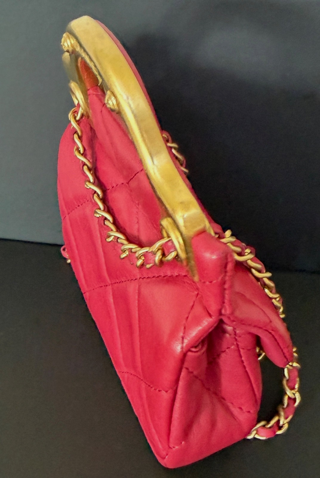 CHANEL FLAP CARD HOLDER WITH CHAIN PINK QUILTED CALFSKIN GOLD HARDWARE, 2021