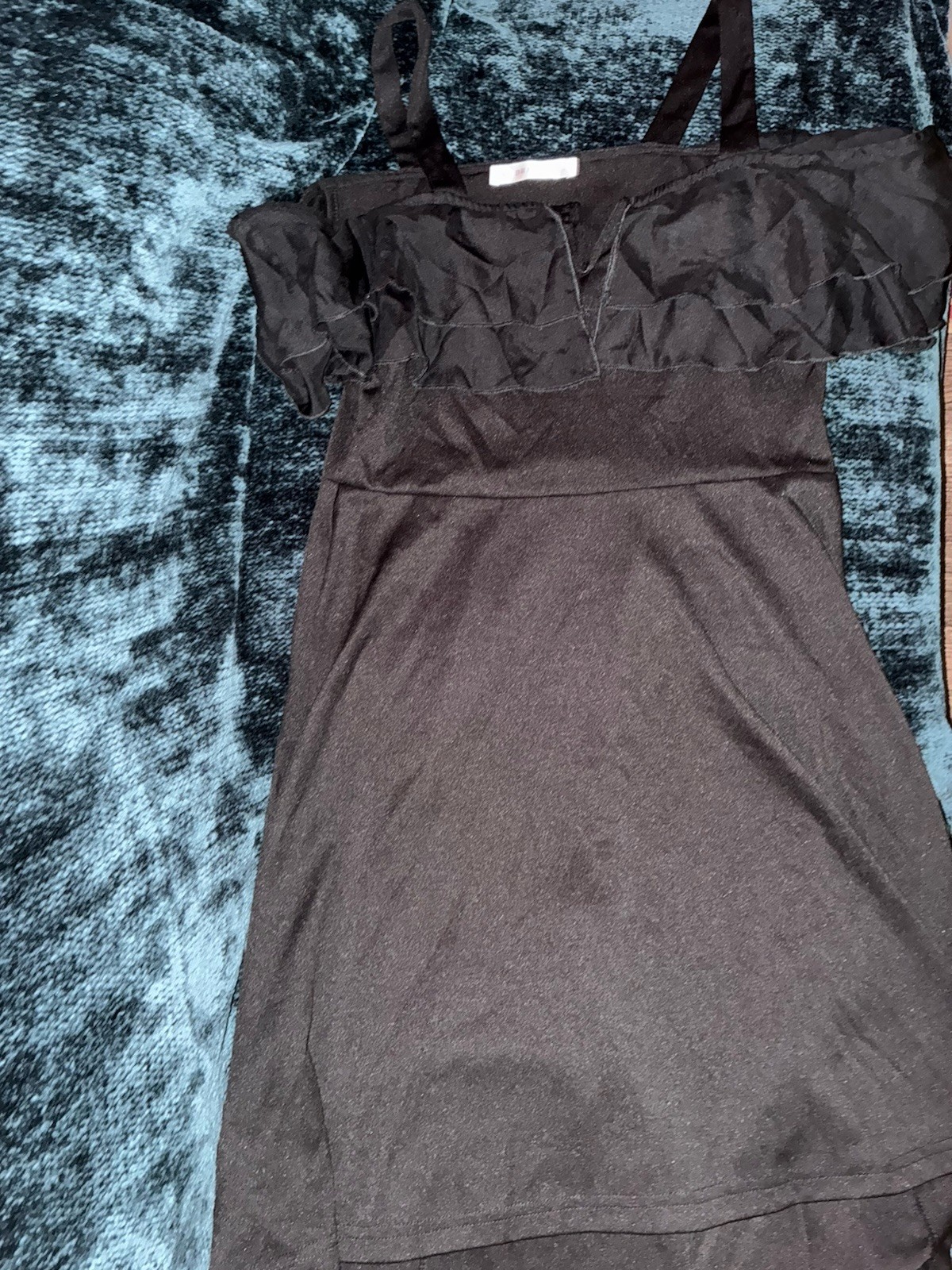 Dressfo Womens Medium Black Ruffle Sweetheart Neckline Off Shoulders