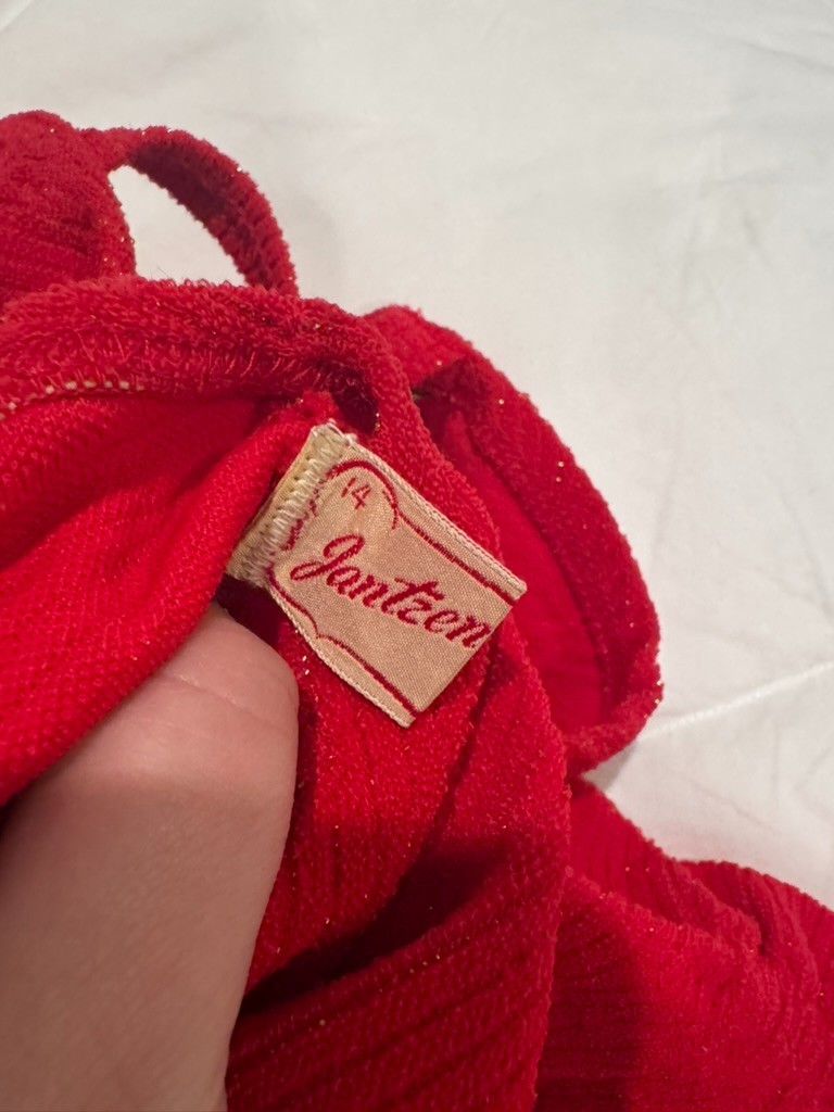 Rockabilly/Pinup Jantzen Red Sparkly Vintage Swimsuit with Adjustable Straps