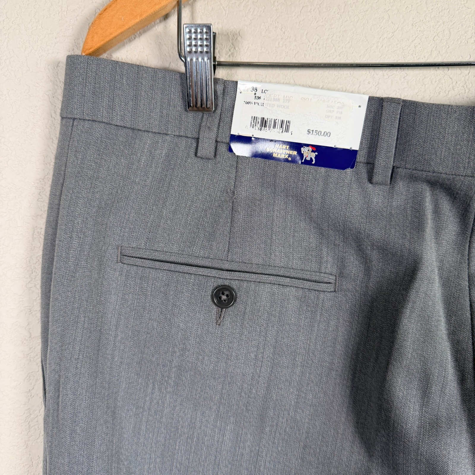 Hart Schaffner Marx Dress Pants Mens 38 Unhemmed Grey Pleated Wool NEW $150