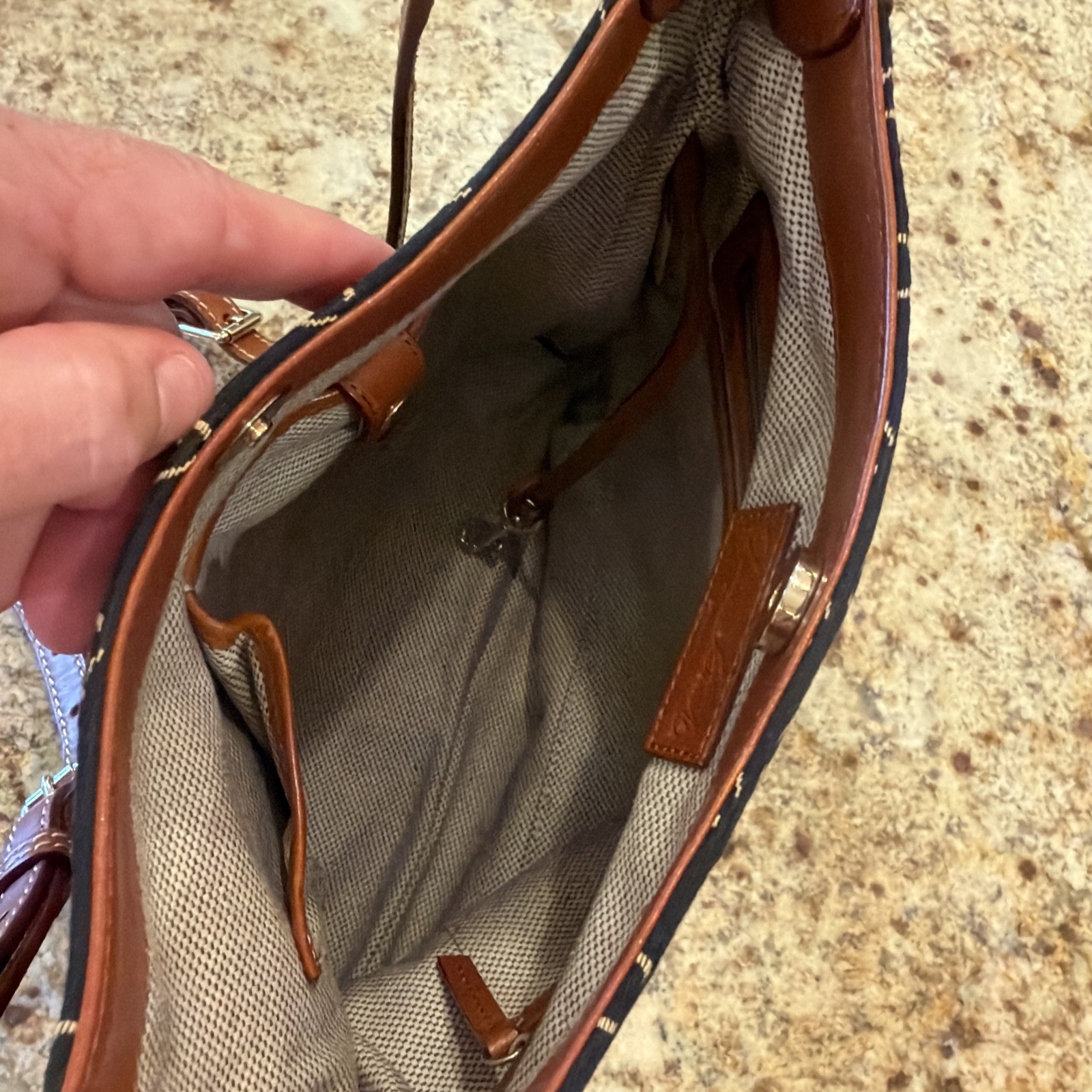 Dooney & Bourke Florentine Medium Black Brown Crossbody Jaquard Canvas Leather