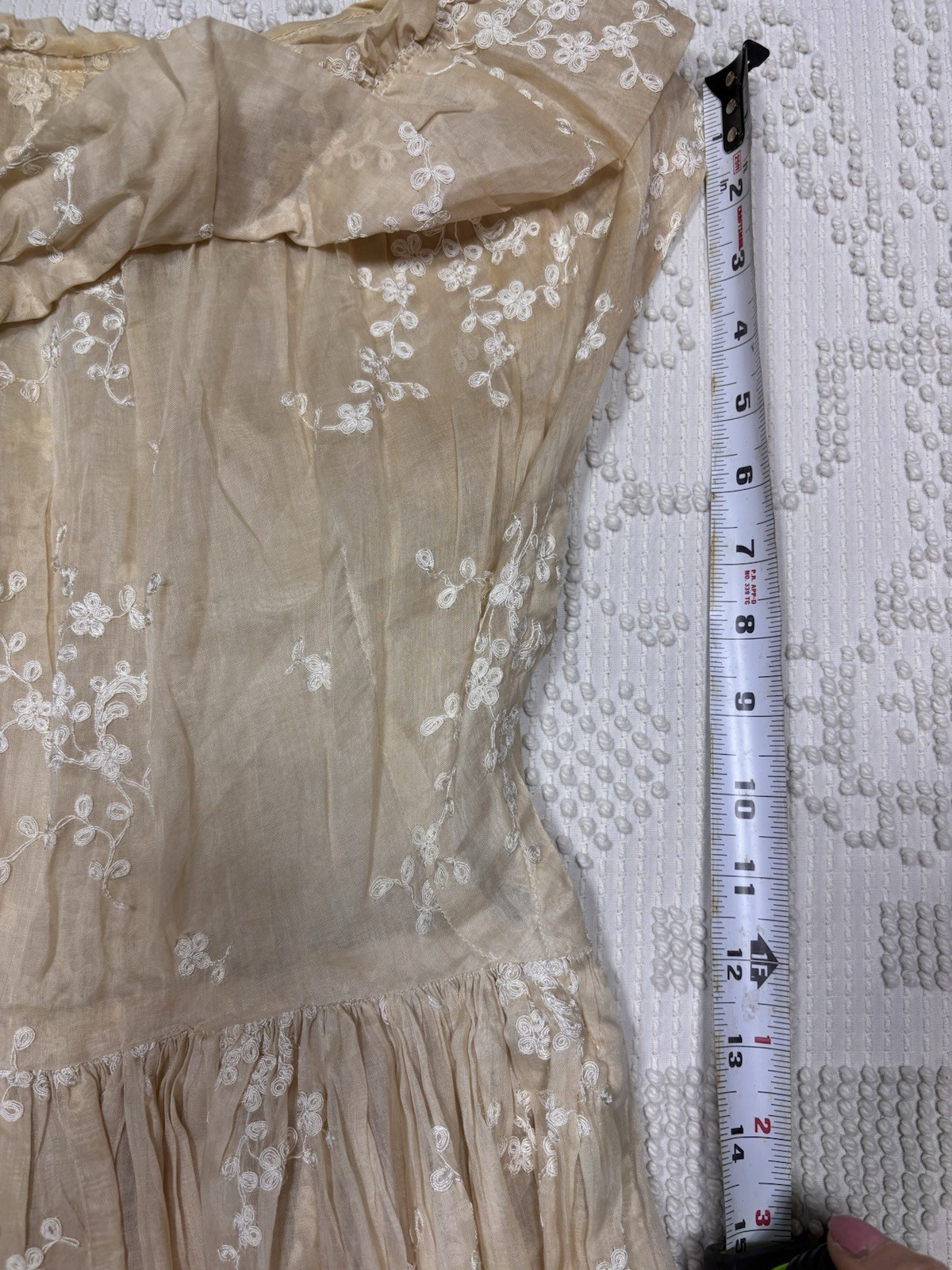Post 1930s Sheer Organdy Party Dress Formal Embroidered Tea Gown Talon Side Zip