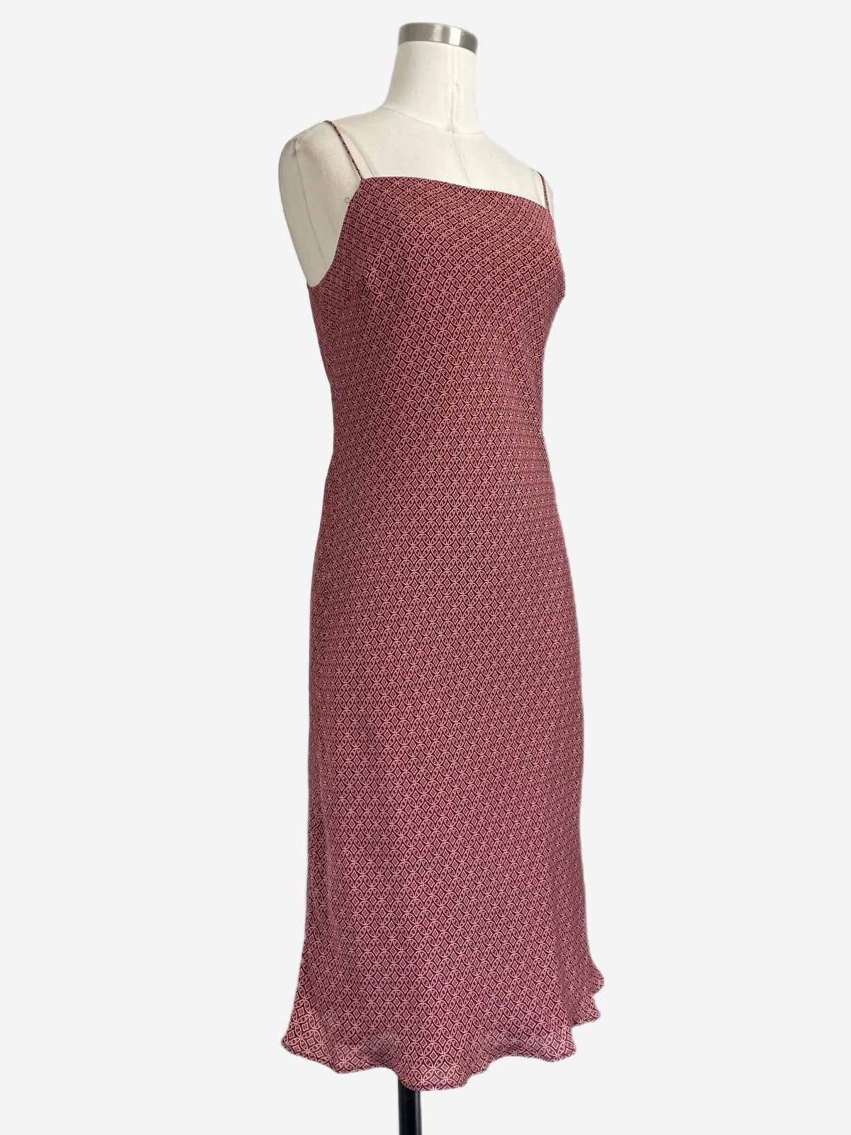Vintage 90s Ann Taylor Burgundy silk floral geometric slip dress classic clean S