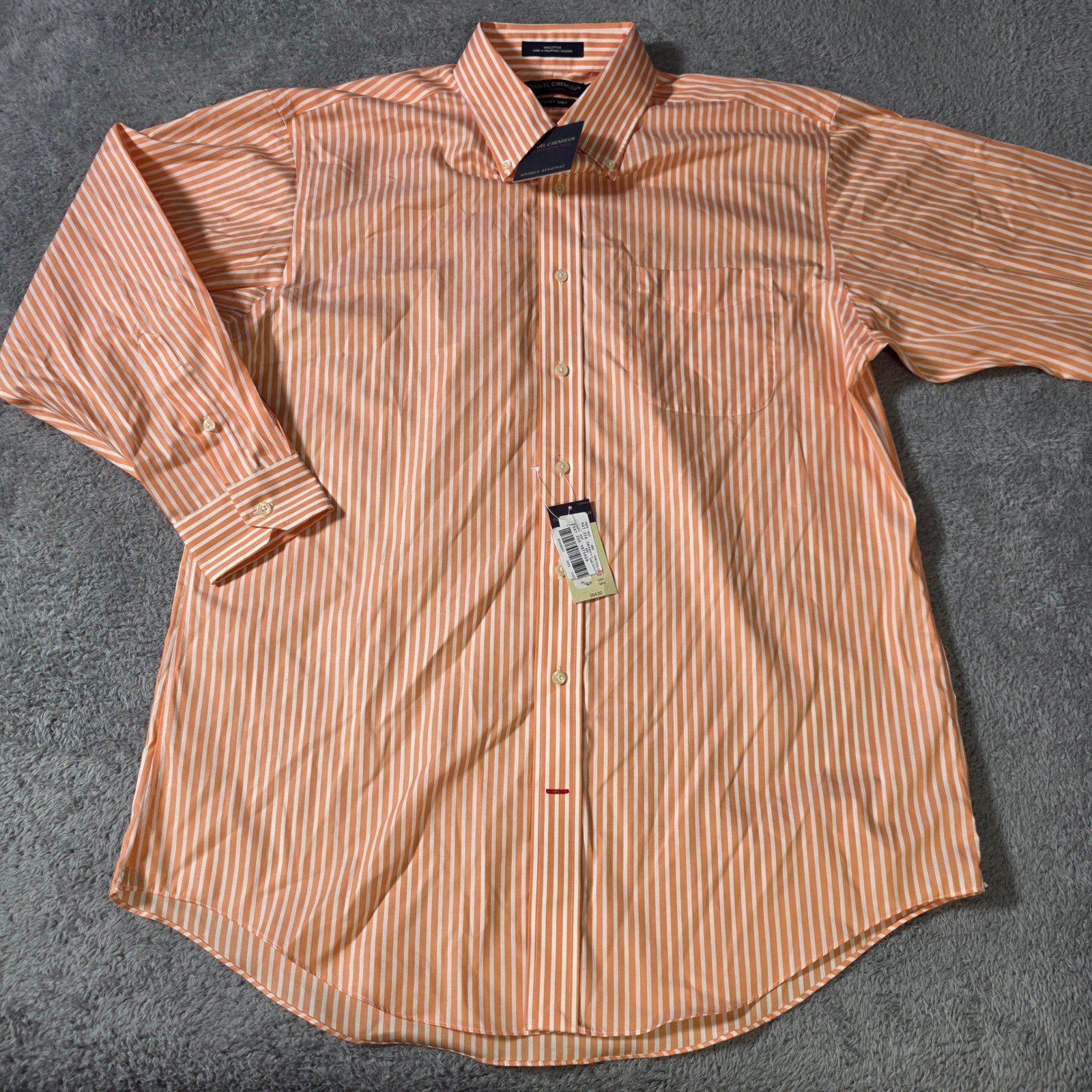 Daniel Cremieux Mens 16.5 33 Staney Shirt Orange White Stripe Button Down NWT