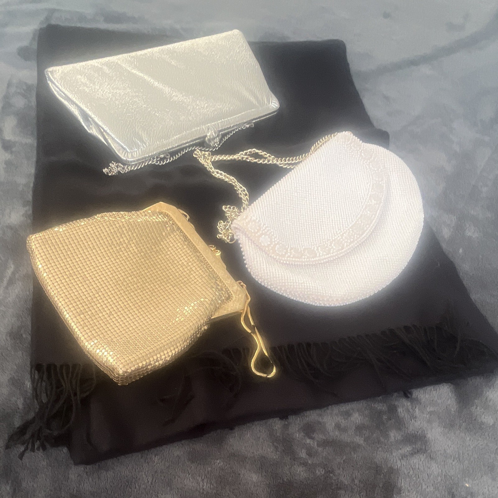 Lot of 3 Women’s Small Evening Clutch Bags Chain Straps Snap Closure Lined
