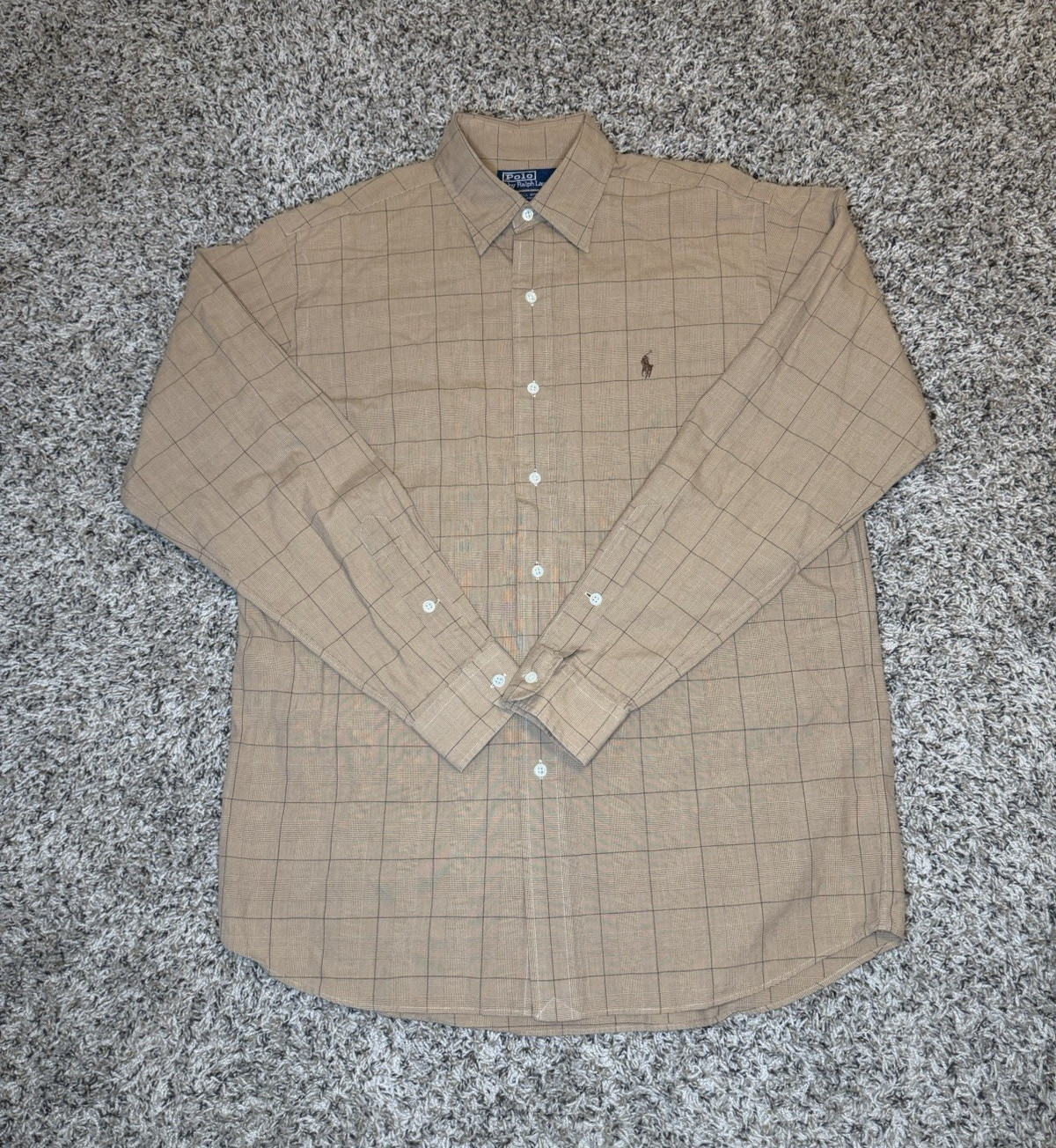 Polo Ralph Lauren Lowell Sport Men’s Tan Plaid Woven Cotton Button-Up Medium