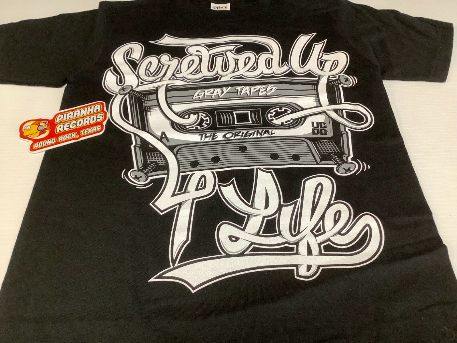 SCREWED UP 4 LIFE GRAY TAPES Original Black Shirt Small – 2xl Piranha Records