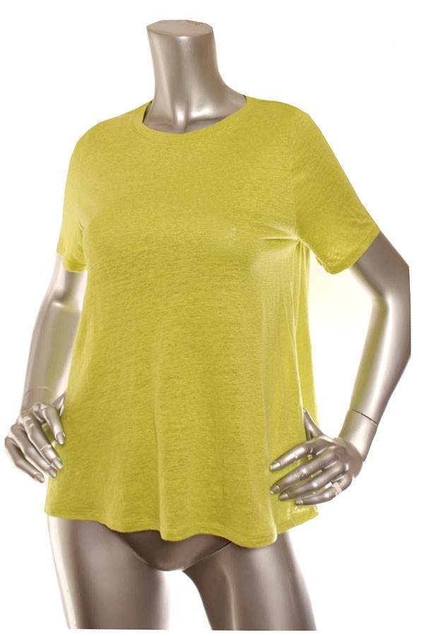 NEW Eileen Fisher Organic Linen Jersey Crew Neck Tee Easy Fit Top Lime