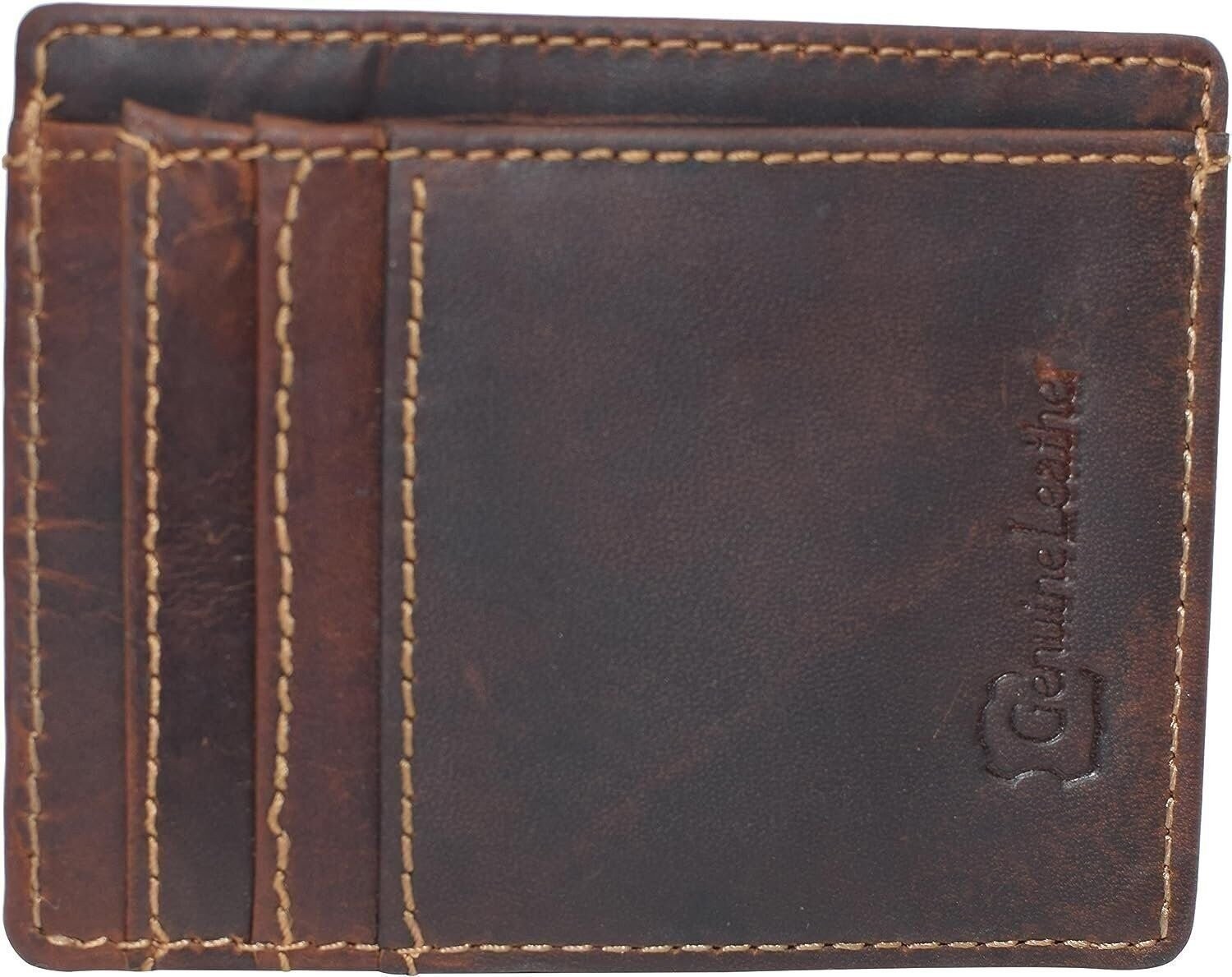 CAZORO Front Pocket Minimalist Vintage Leather Slim Wallet RFID Blocking…