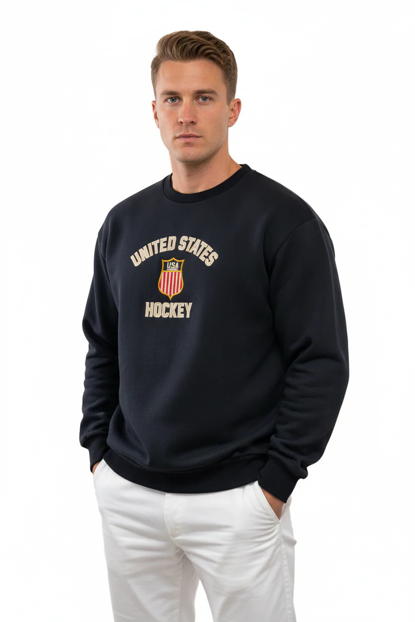 USA Hockey Official United States Embroidered Cotton Navy sweatshirt (size up-ru