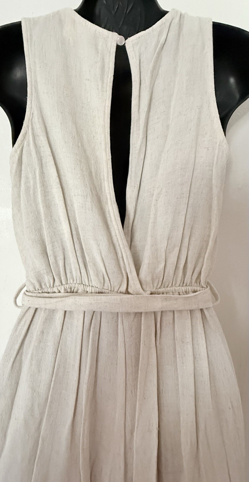 Montea U Los Angeles Beige Solid Linen Sleeveless Wide-Leg Jumpsuit S Tie