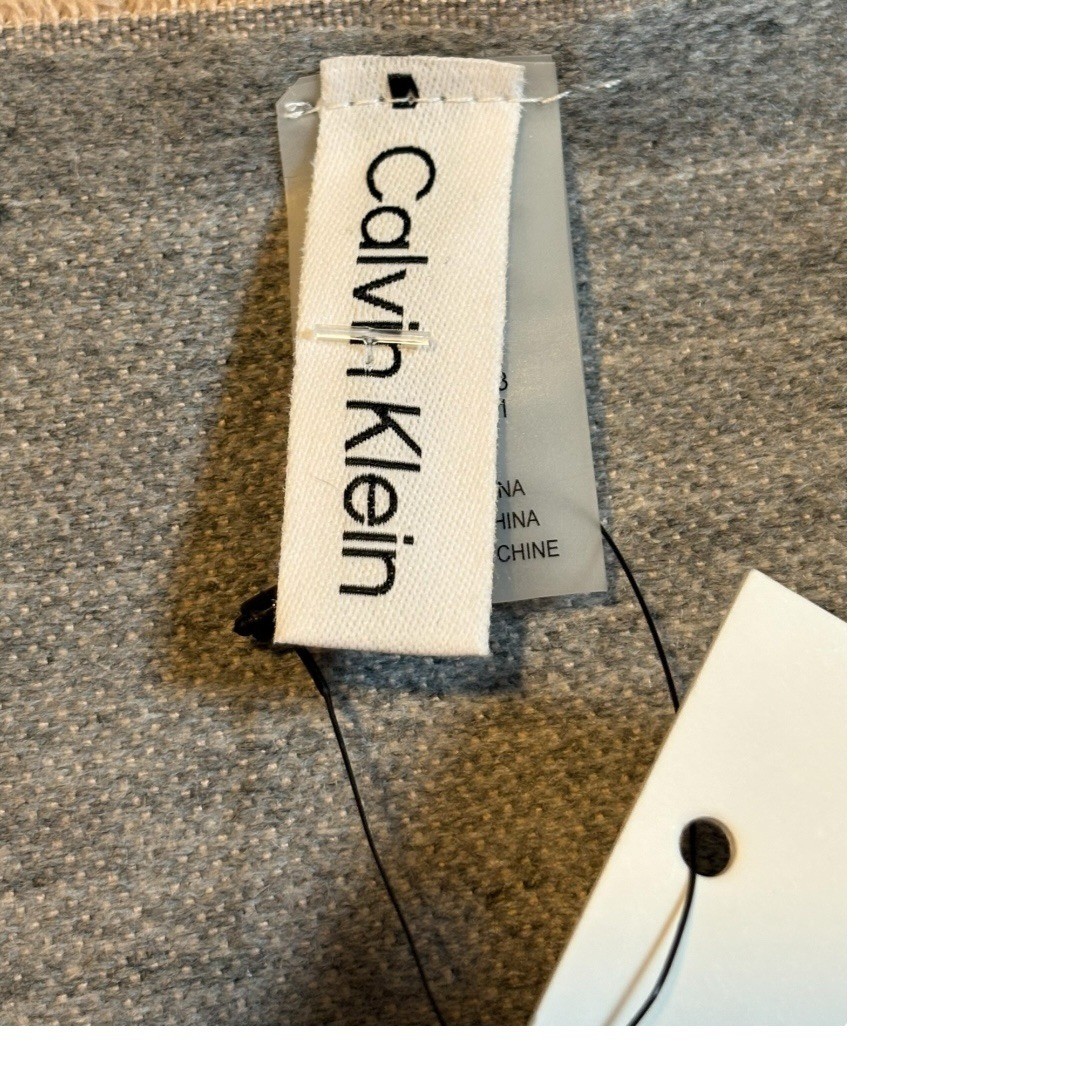 Calvin Klein Taupe Logo Oblong Blanket Scarf Acrylic Blend Women 76×24 NWT