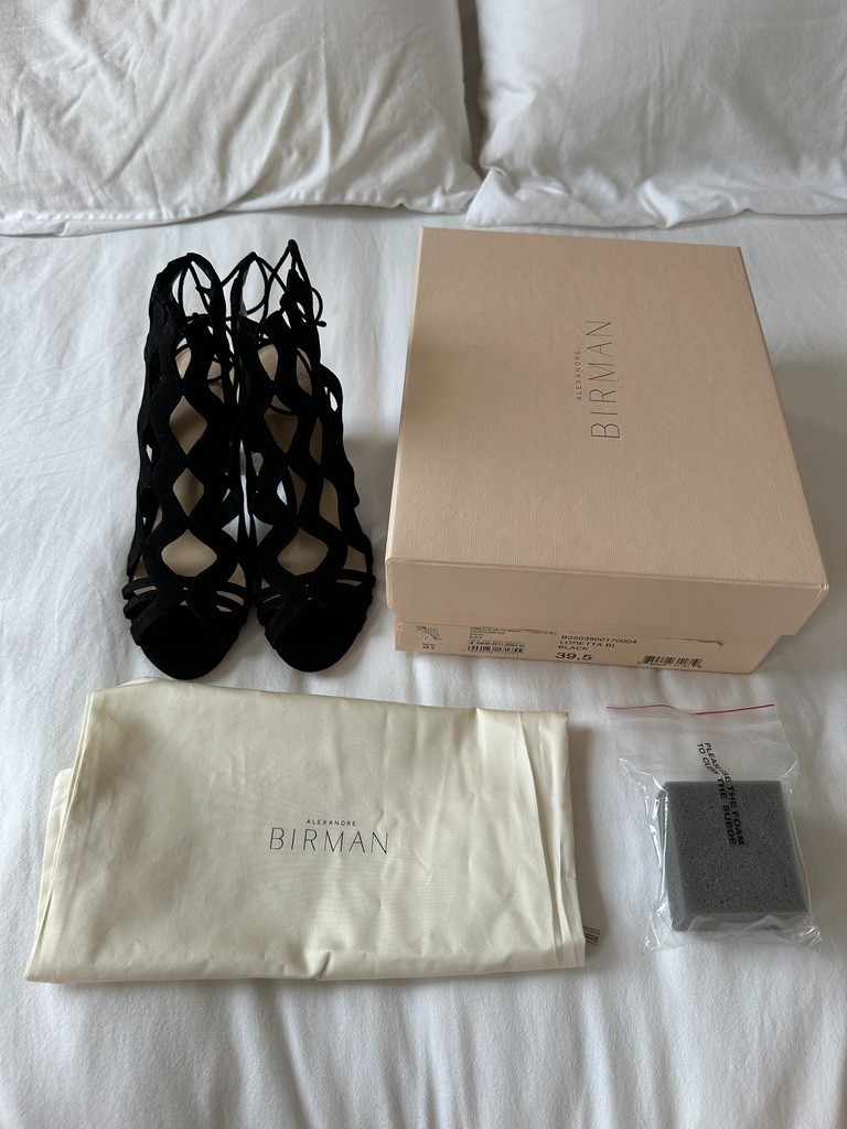 Alexandre Birman Loretta Black Suede Block Heel Sandals EU 39.5 US 9.5 NIB