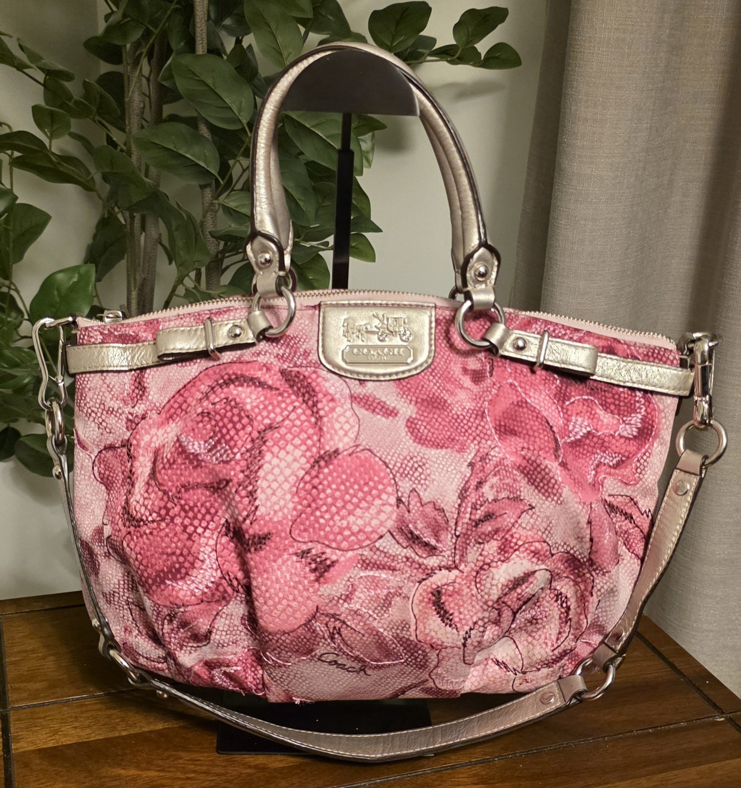 Coach Madison Pink Embroidered Floral Sophia Satchel Shoulder Bag Purse Handbag