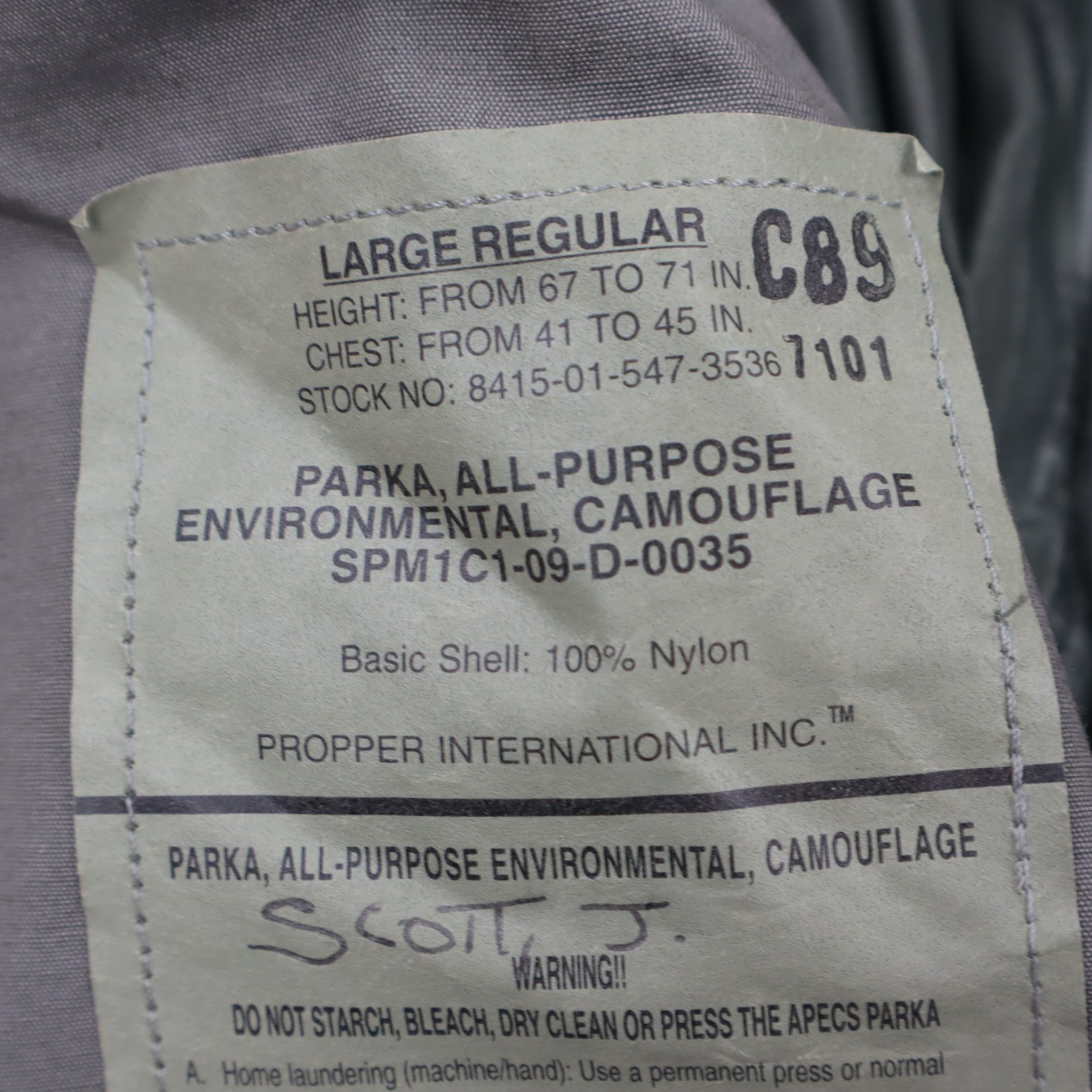 Parka All Purpose Environmental Gore Seam Jacket Mens Large Regular Camouflage