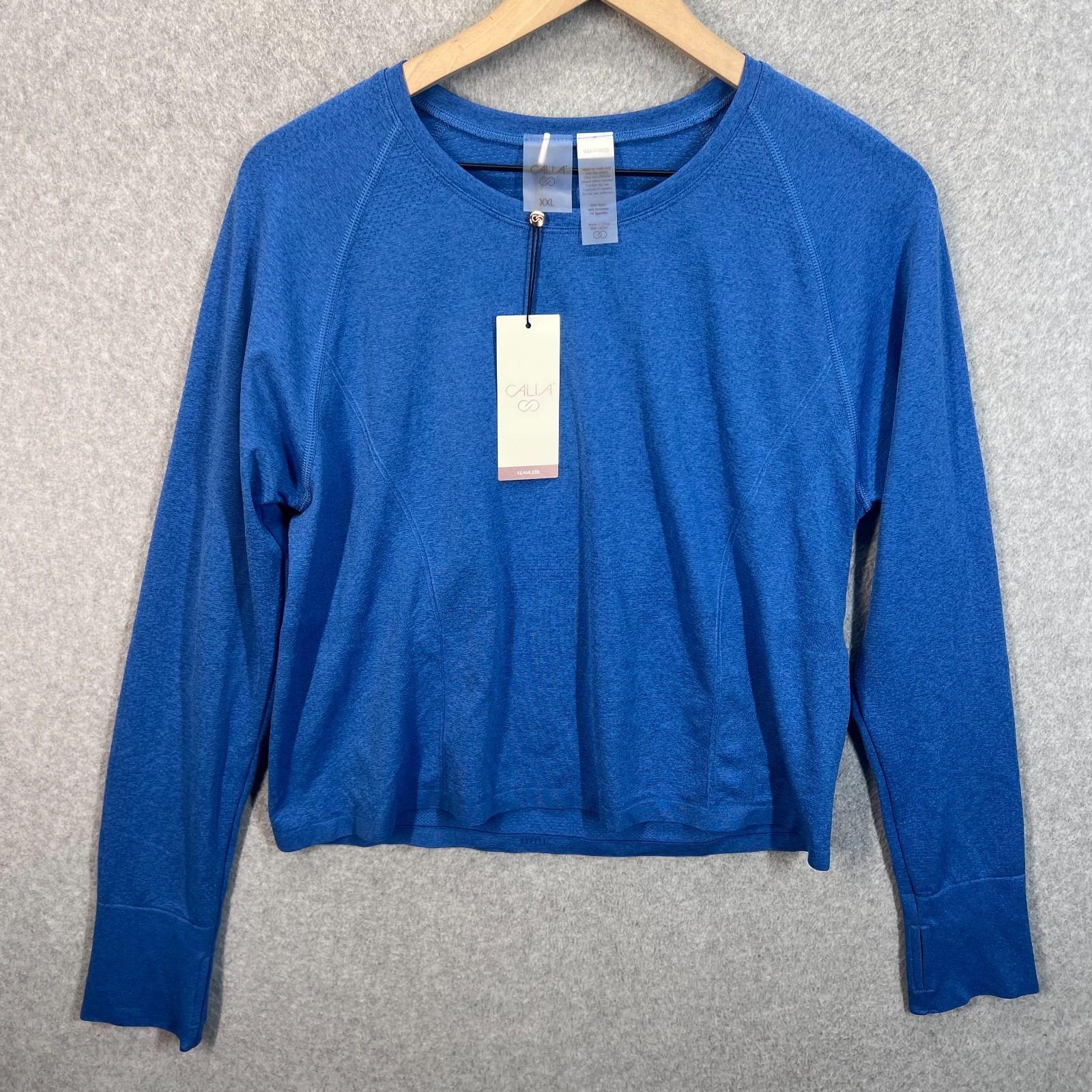 Calia Size XXL Seamless Long Sleeve Shirt-Race Length-Cosmic Blue NWT