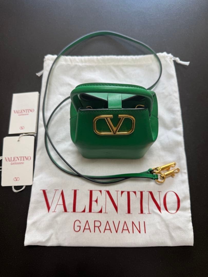 Valentino Garavani VLogo Mini Bucket Bag Green Leather Handbag