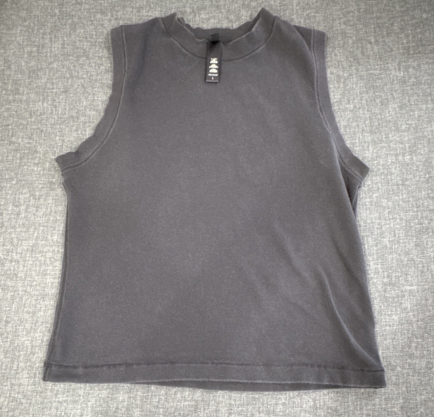 SKIMS Womens L Solid Mock Neck Sleeveless Tank Top Black Cotton Knit Stretch