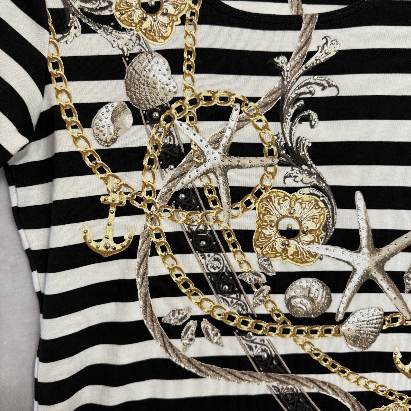 Studded Nautical Striped T Shirt Size Small P Sailor Top Seashell Beach Anchor