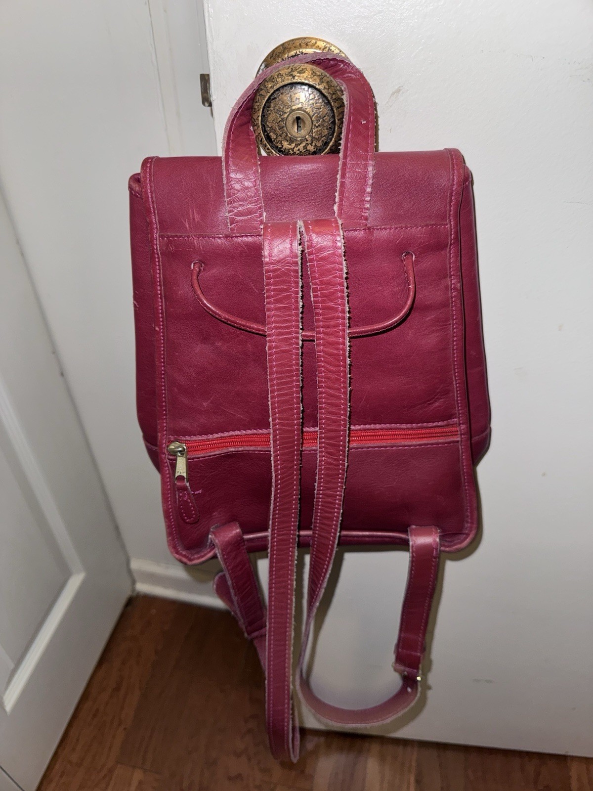 Women Cherry Backpack Turn Lock Flap Gold Hardware Buckle Accent Outer Pockets