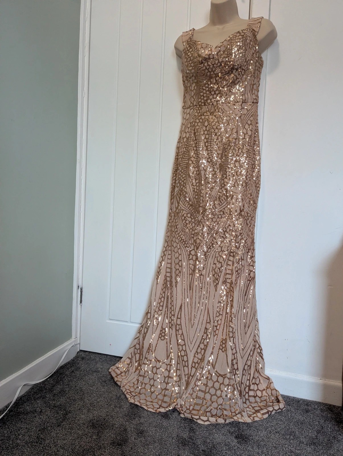 Champagne Gold Sequin Lace Mermaid Dress XL