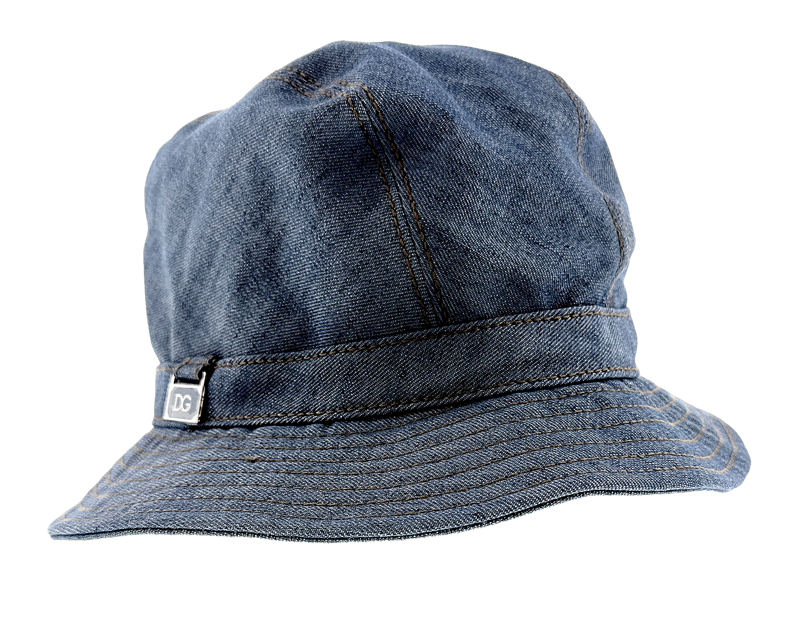 Dolce & Gabbana Cotton Blend Denim Bucket Hat with Logo Accent –