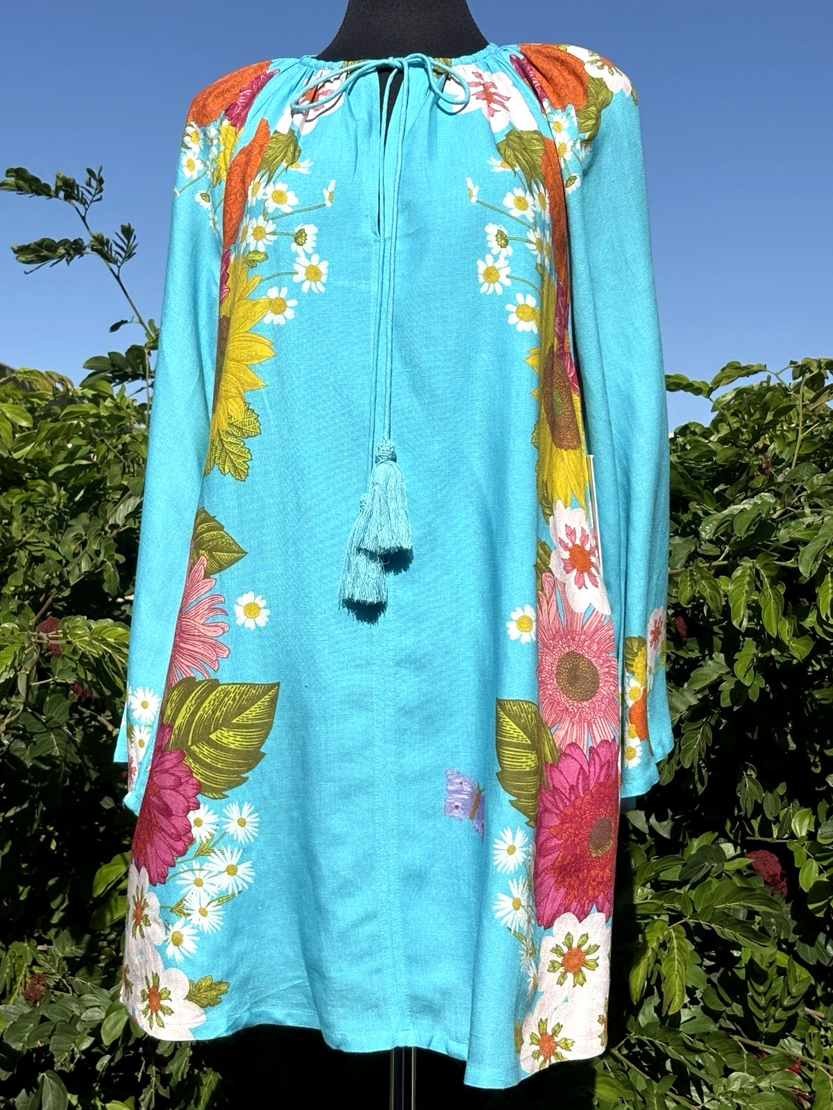 Elizabeth James The Label SZ Sm. Chelsea Dress Wildflower Aqua NWT-MSRP $311.00