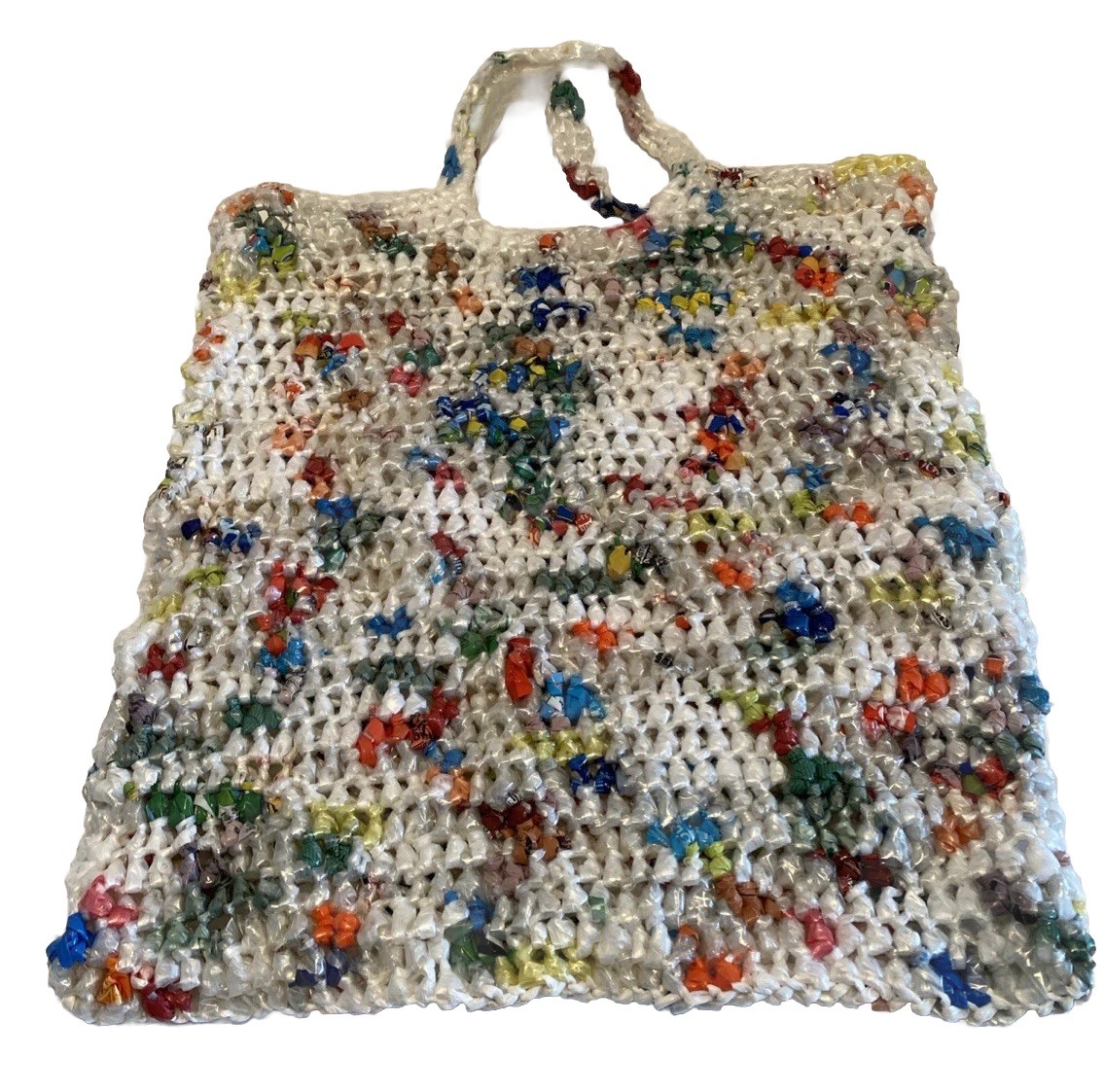 Candy Wrapper Plastic Woven Shoulder Medium Tote Bag Lightweight Artsy Retro EUC