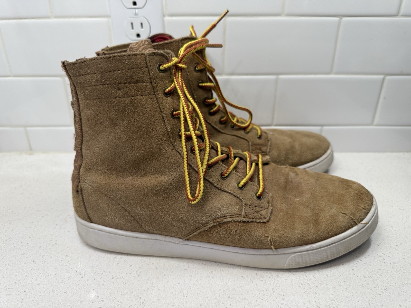 Supra WOLF S62004 Suede LACE UP Sneaker Brown High Top Size 11 Mens Rear Zip