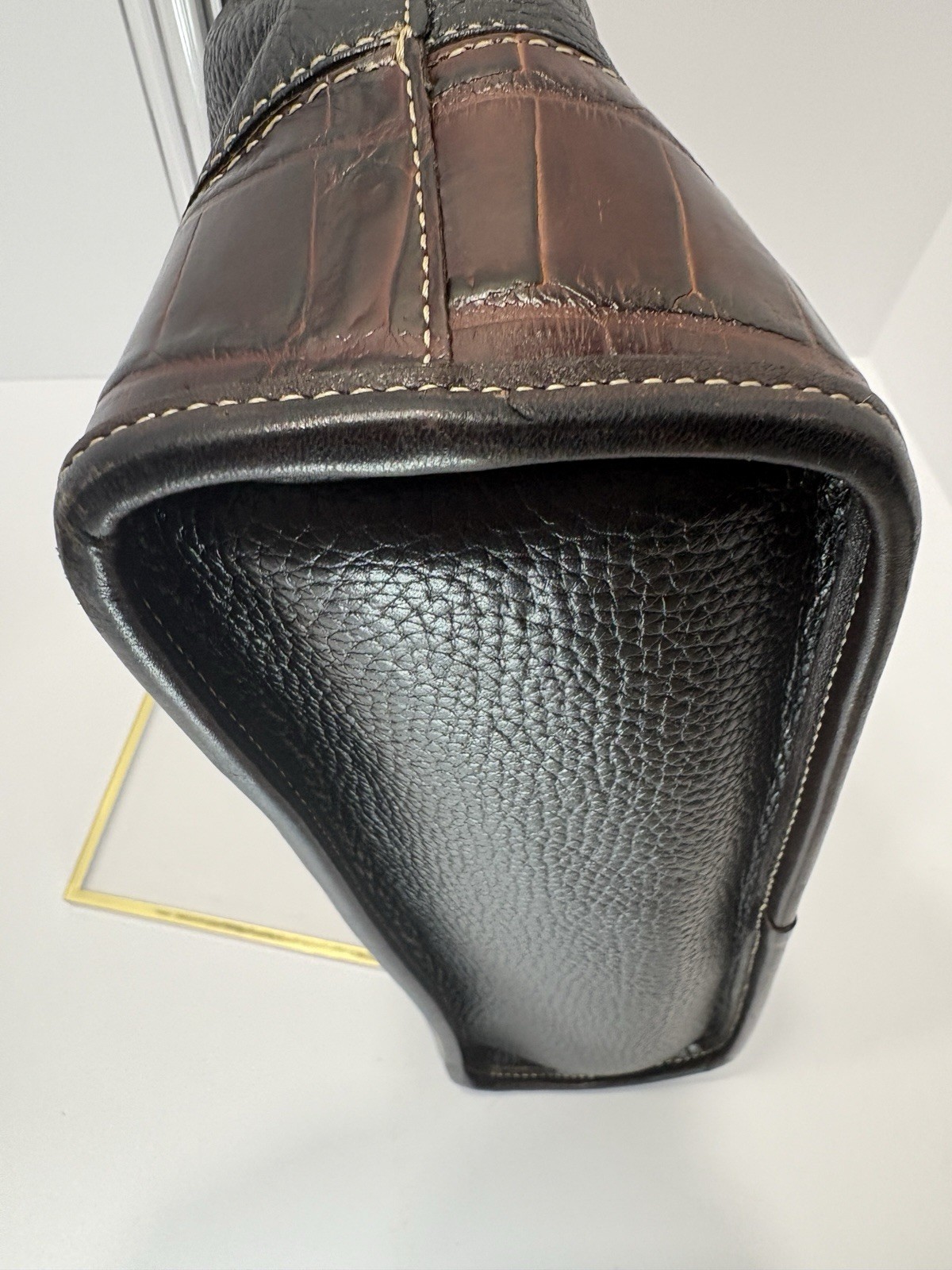 Vintage Brighton Satchel Black Pebbled Leather – Crocodile Embossed Trim