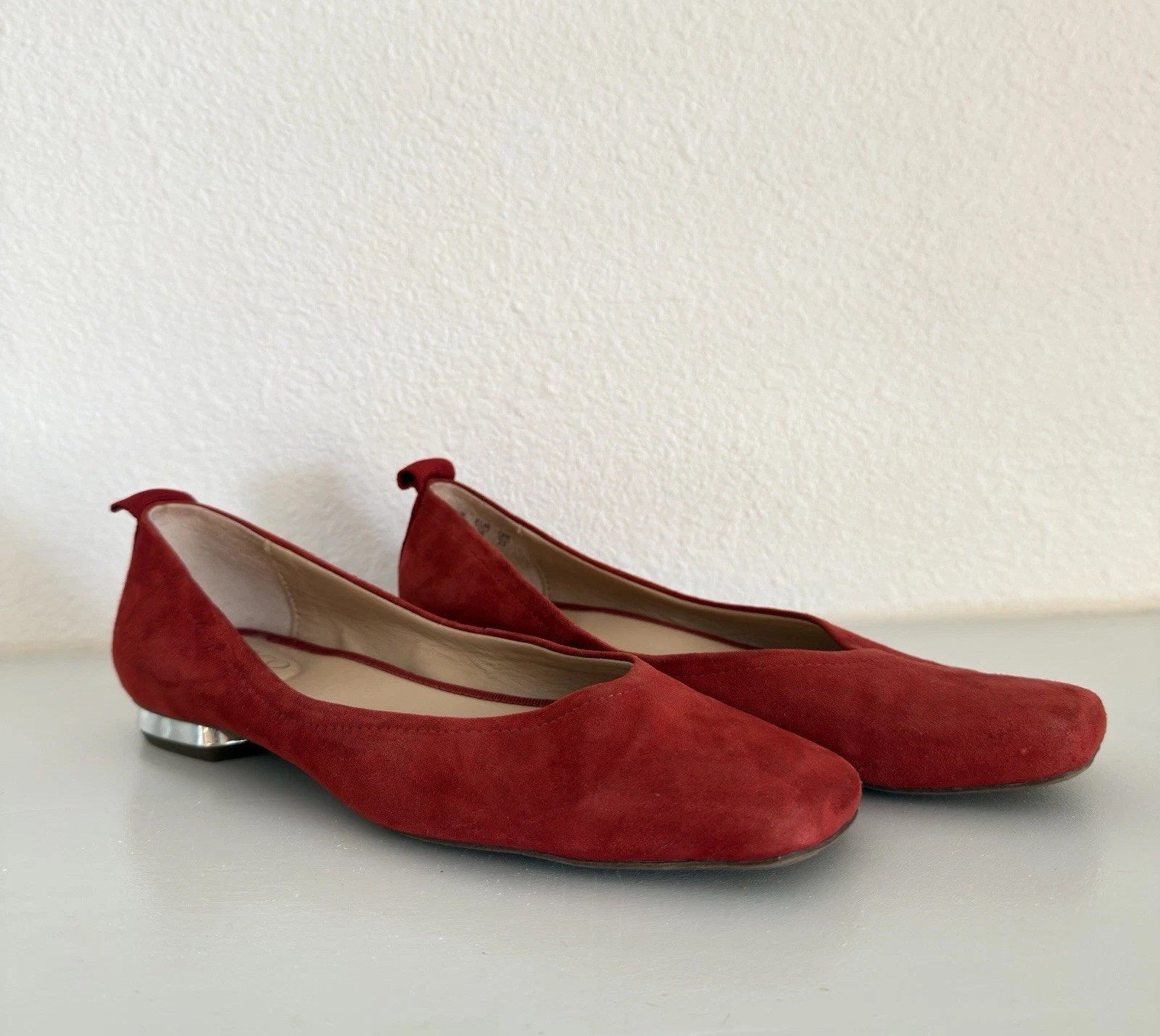Franco Sarto Ailee Womens Size 6 Red Suede Leather Square Toe Kitten Heel Flats