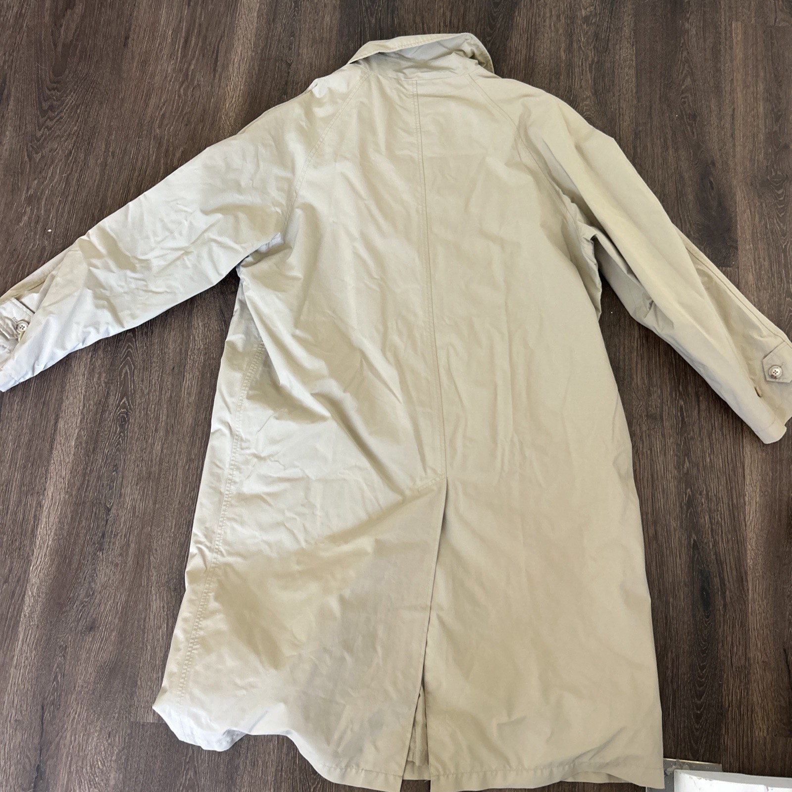 Vintage LL Bean Trench Rain Coat Mens Large Khaki Long Chin Strap Made USA 80s