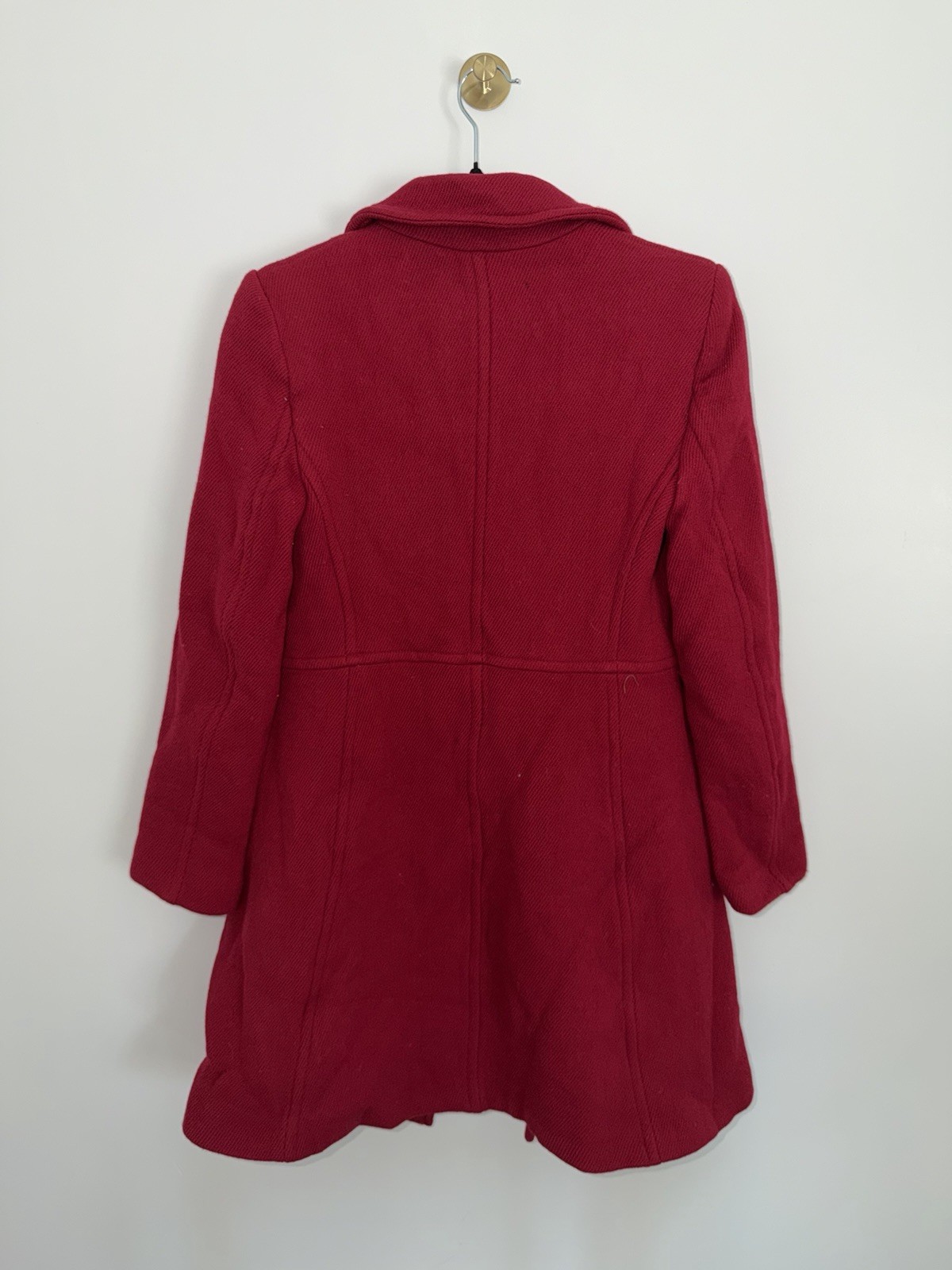 DKNY Women’s S Red Wool Lined Mid-Length Overcoat Button Closure Collared