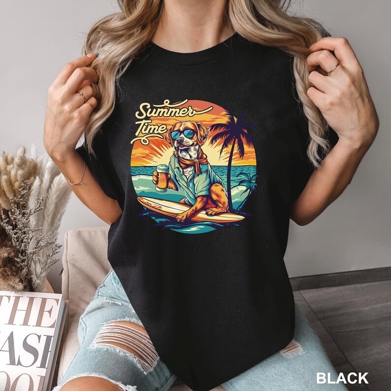 Summer Time Dog Surfing Beer Shirt, Funny Beach Dog Tee