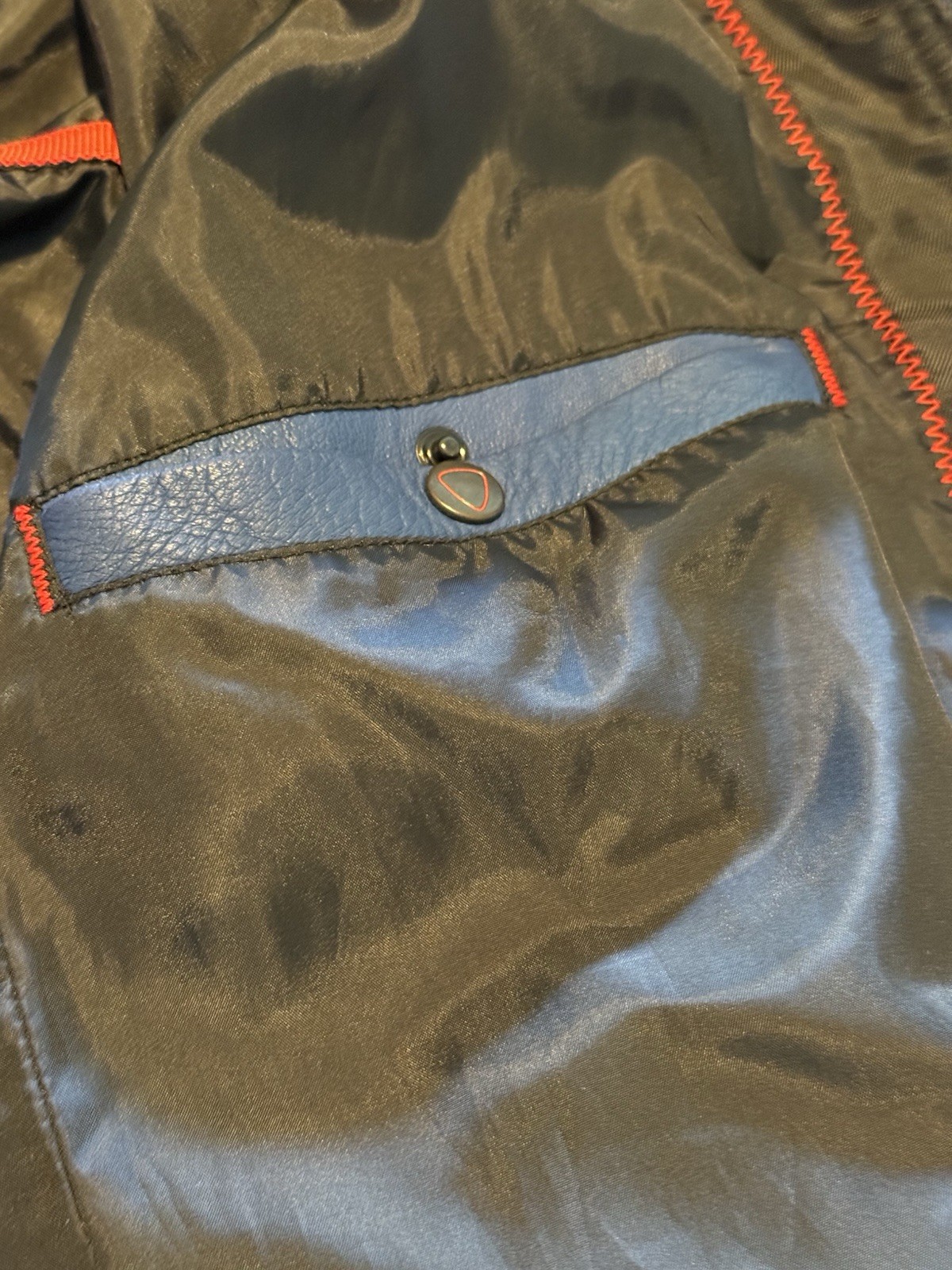 Blue Leather Jacket Strellson Racer Jacket XL Swiss Designer Lined Zip Up