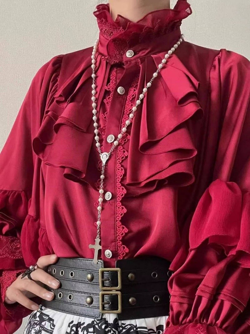 Men’s retro gothic style Long-sleeved ruffled shirt Loose blouse unisex