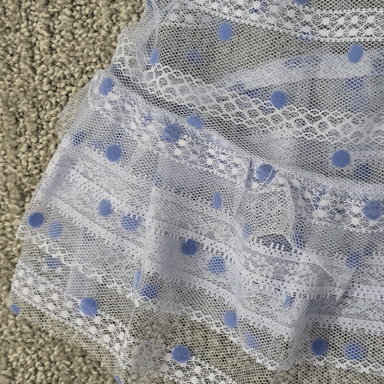 For Love & Lemons Blue Polka Dot Lace Ruffle Mini Dress Sheer Romantic M
