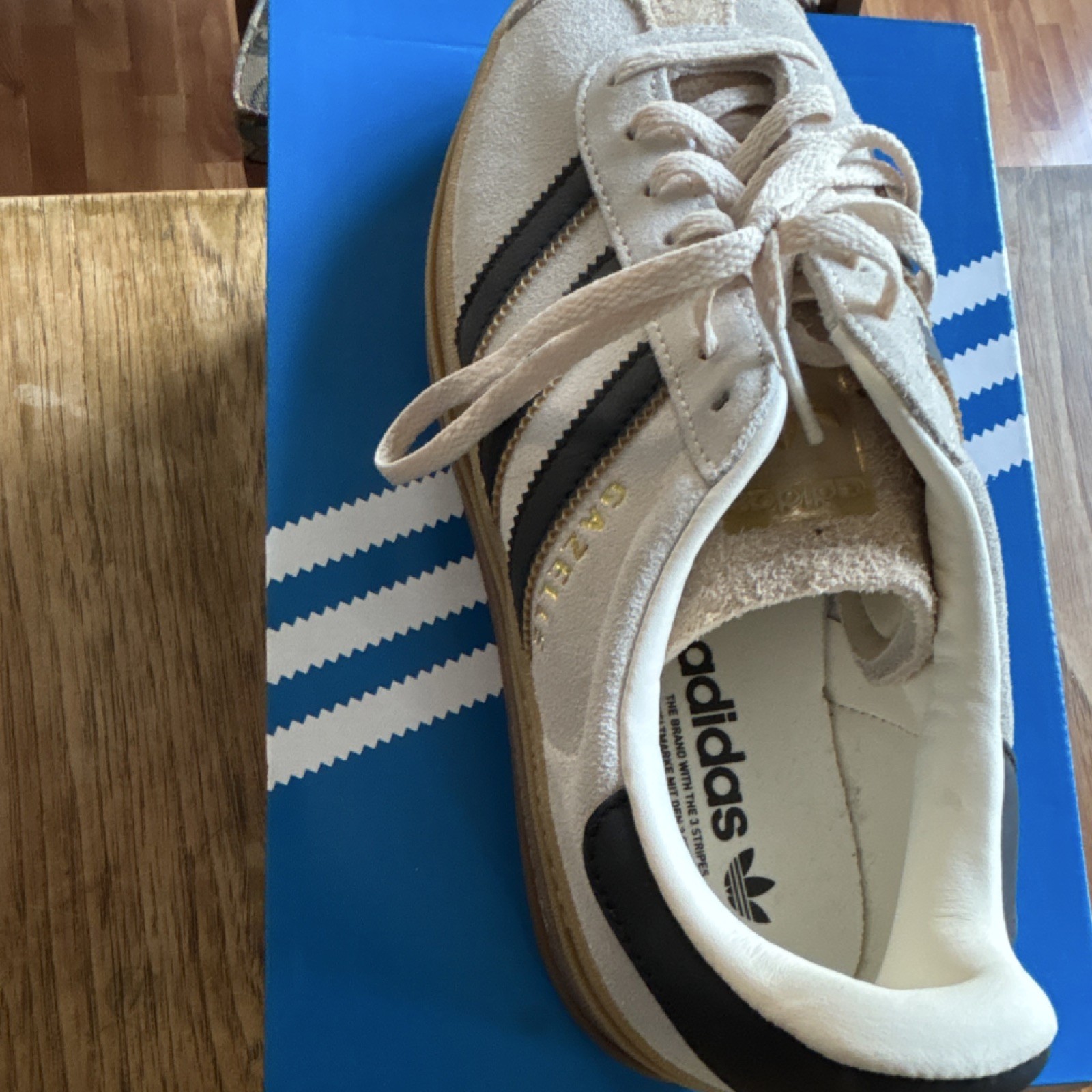 adidas Gazelle Bold W Cream Black Gum Suede Striped Logo Women’s Sneakers