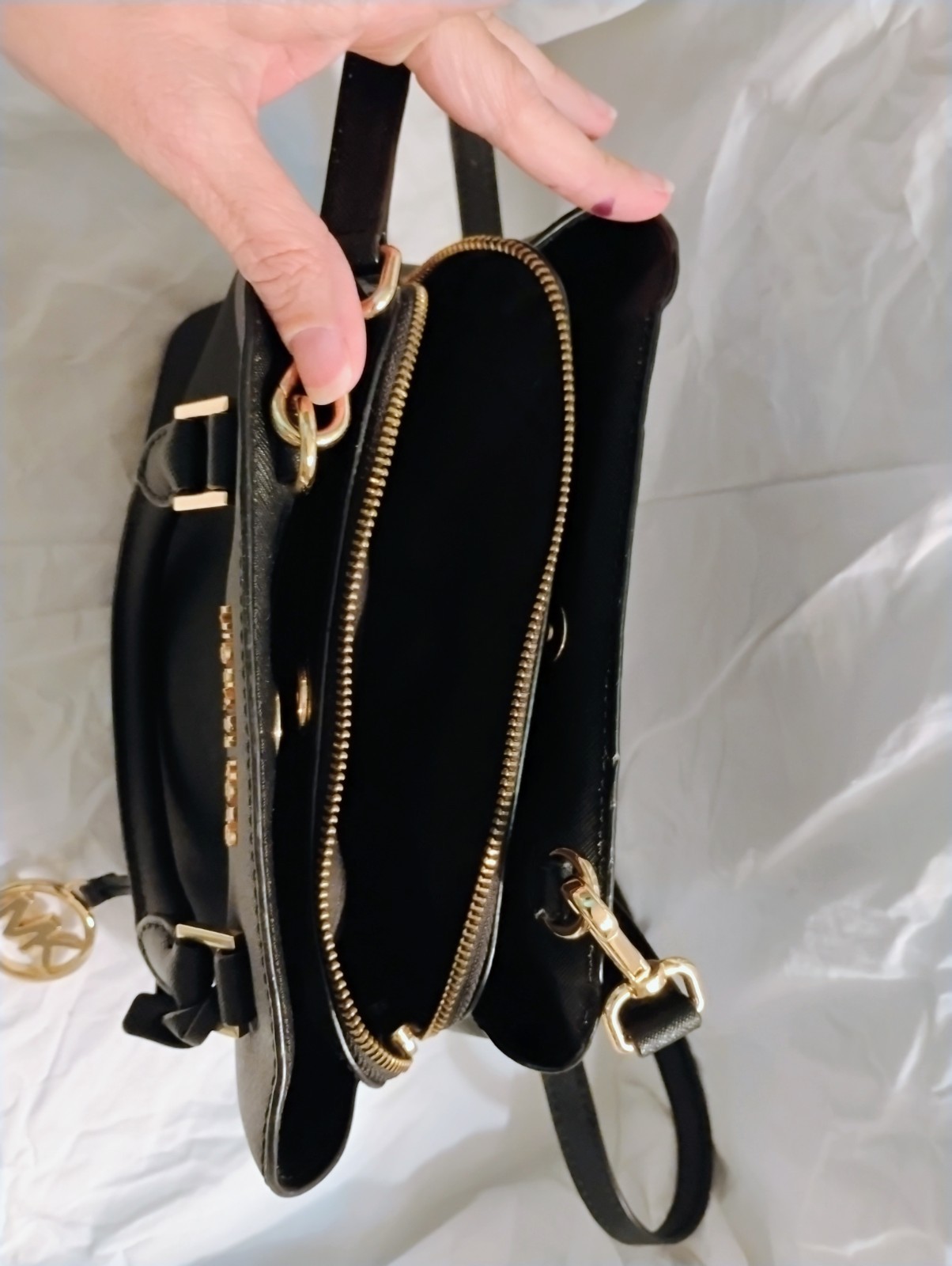 Michael Kors Small Savannah Gold Black Saffiano Leather Satchel bag tote