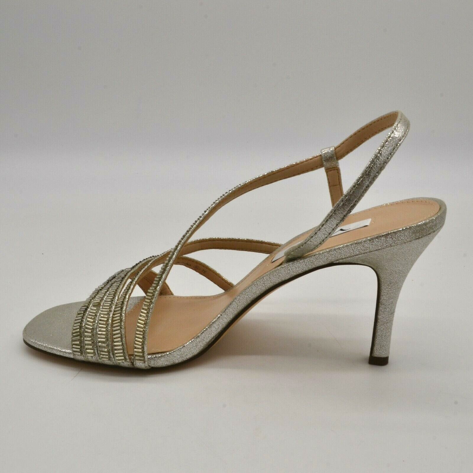 Nina New York Womens Sparkle Strappy Slingback Heels Sz 8M Silver Leather NEW