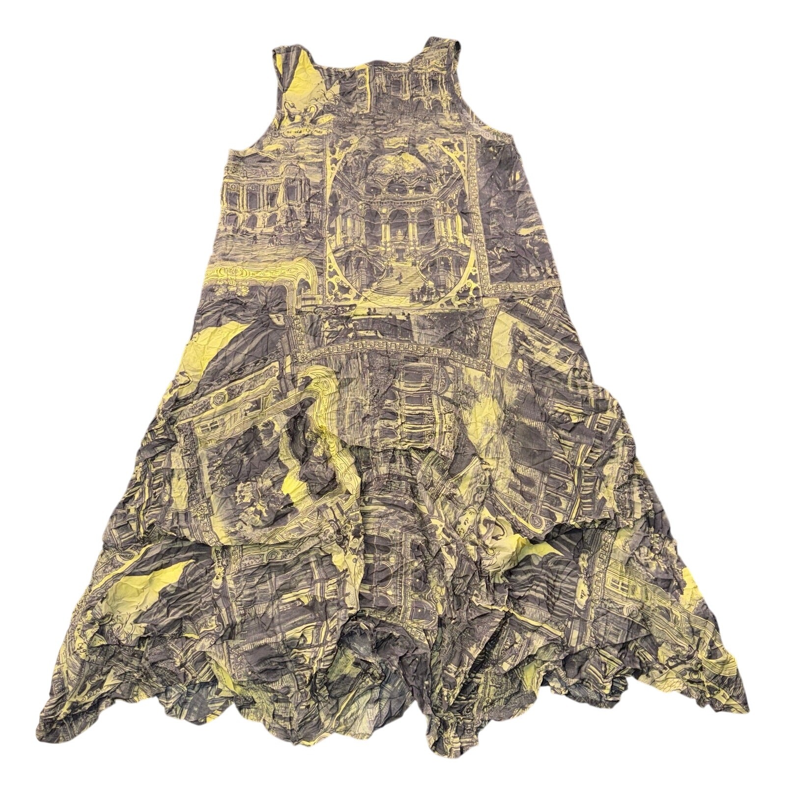 Comfy USA Renaissance Architecture Sketch Print Tiered Ruffle Tank Midi Dress XS