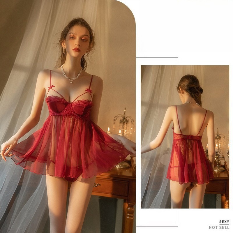 Hot Lace Open Bust Hollow Out Nightdress Sleepwear Sexy Cami Lingerie Sheer Mesh
