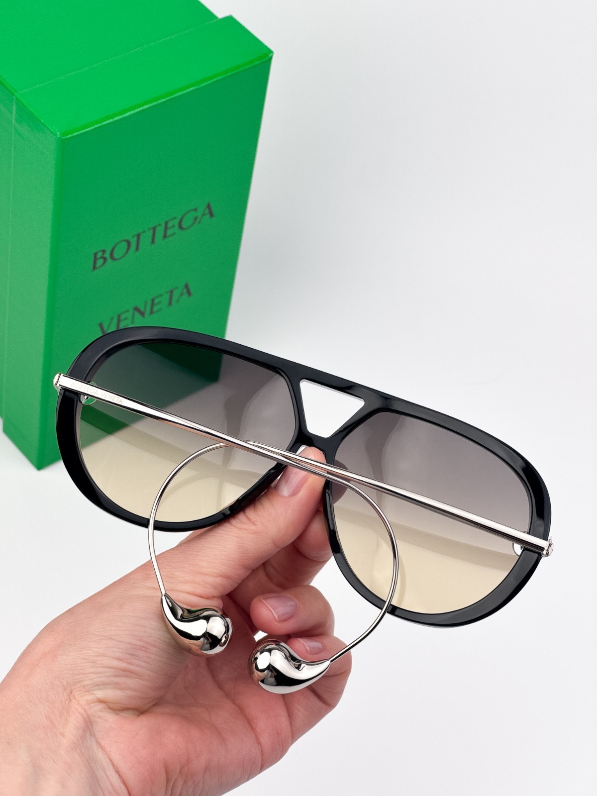 Bottega Veneta Women Sunglasses Black Silver Brown Gradient BV1273S 010 NEW