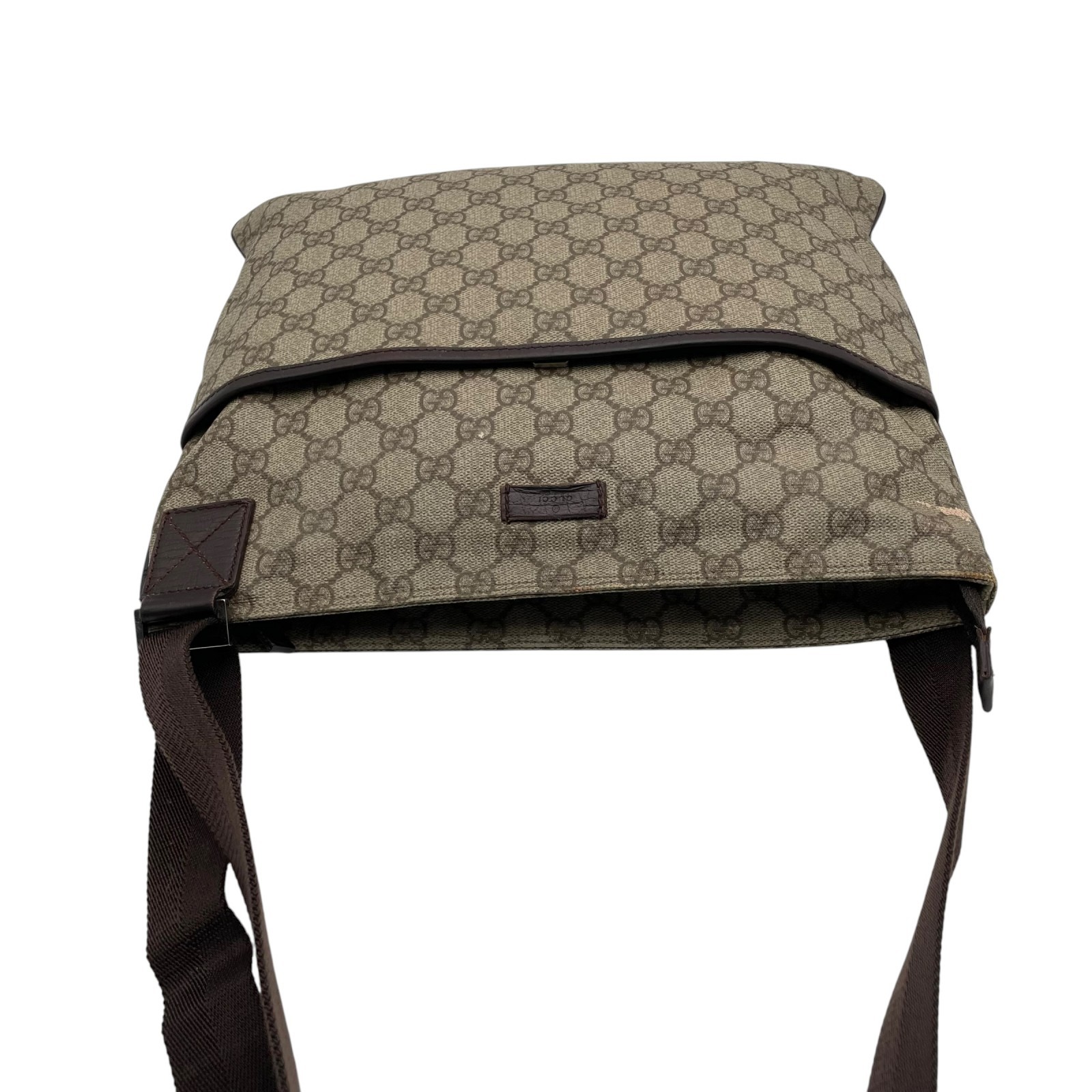 Authentic GUCCI GG Supreme Shoulder Bag PVC Leather Beige Brown Classic Men