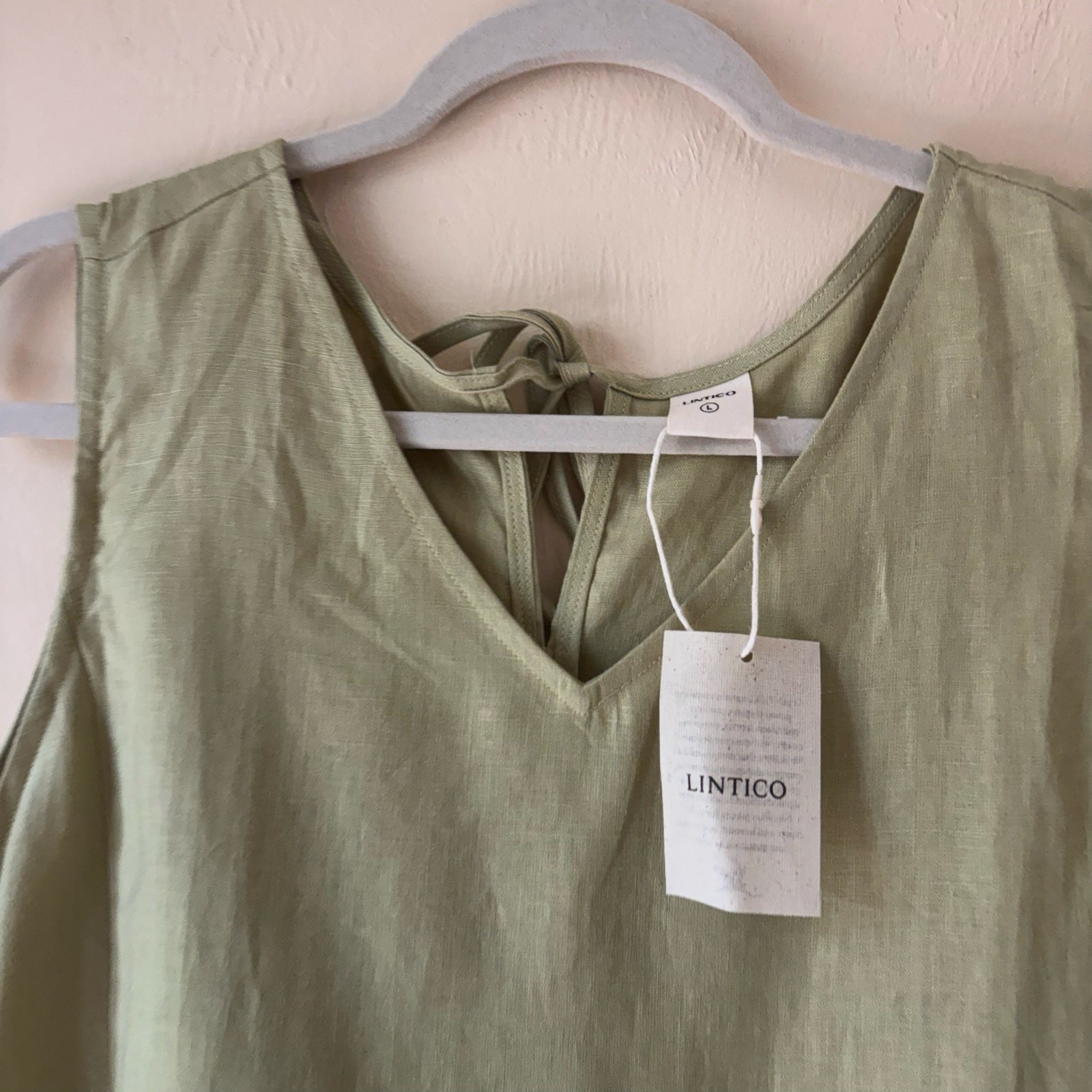 NWT LINTICO 100% Linen Sleeveless A-Line Maxi Dress Sage Apple Green