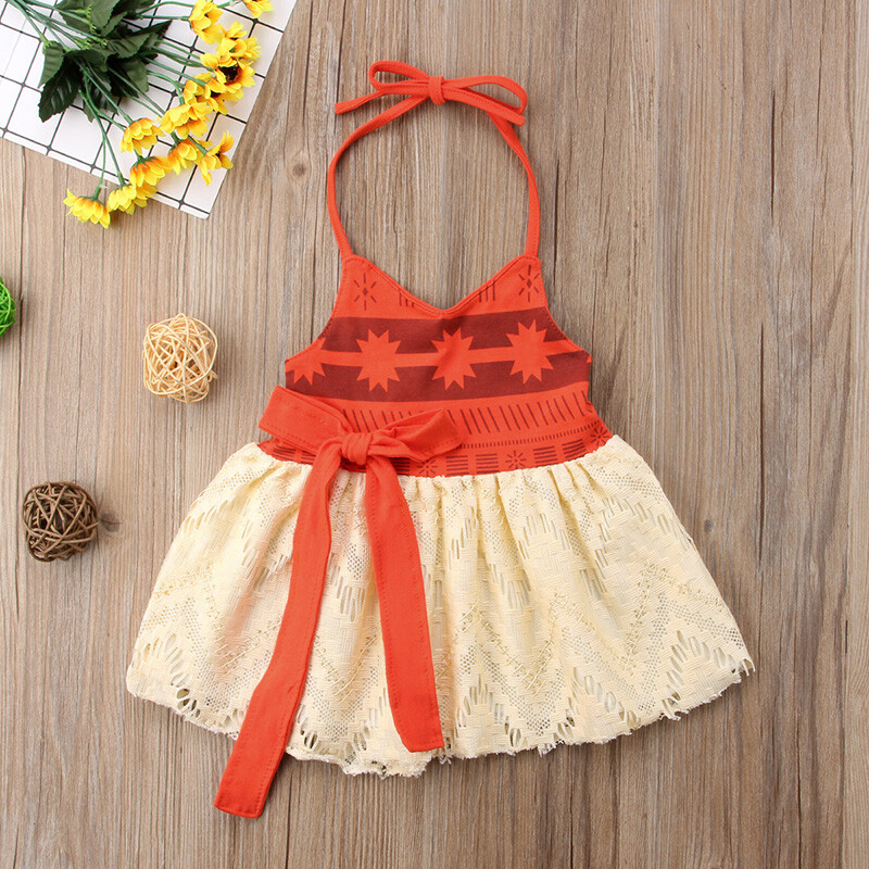 NEW Moana Girls Red Halter Dress Costume