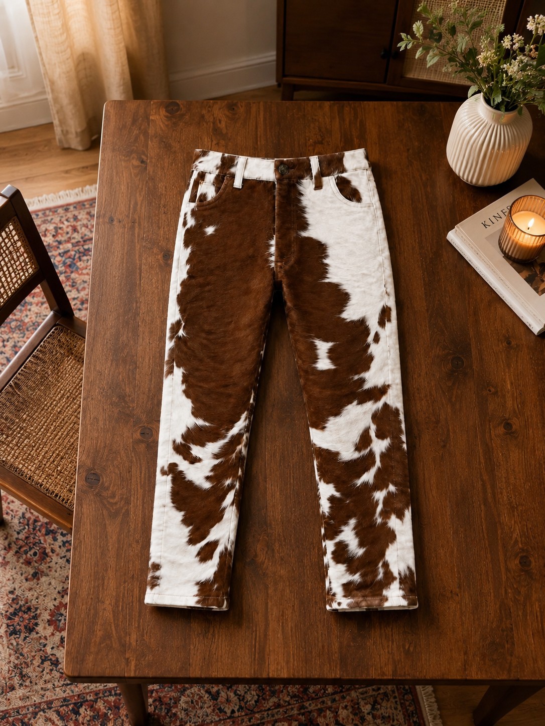 New Men’s Natural Hair skin Genuine Soft Cowhide Leather Pant