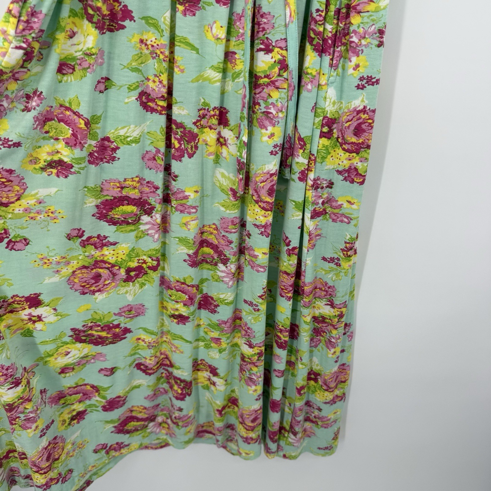 April Cornell Dress Sz M Aqua Floral Island Flower Jersey Maxi Sundress Cottage