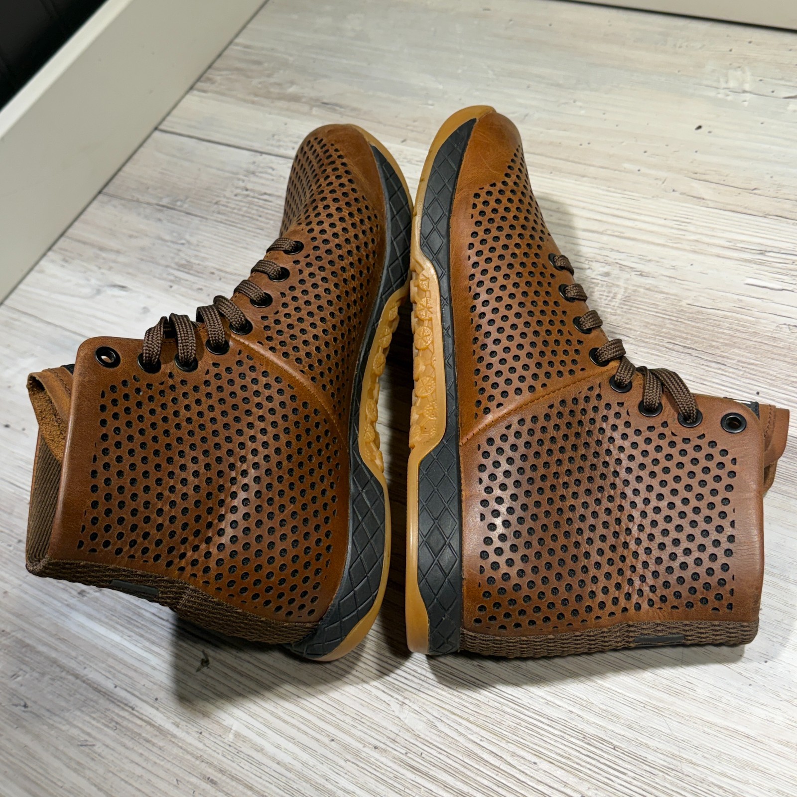 NOBULL High-Top Trainer Coffee Perforated Leather Brown Gum Sole Mens Size 8