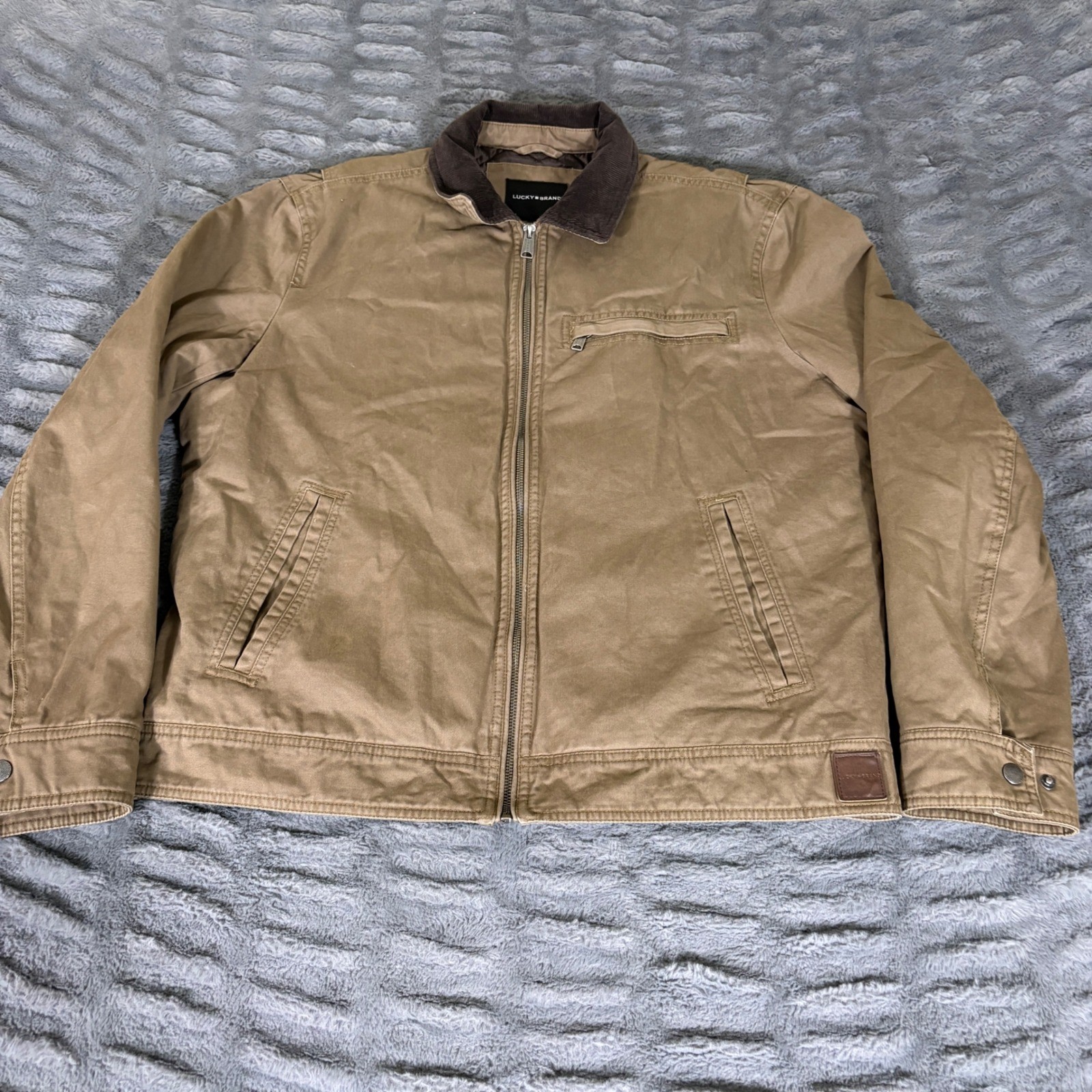 Lucky Brand Mens Tan Cotton Canvas Workwear Jacket Corduroy Collar Brown Medium